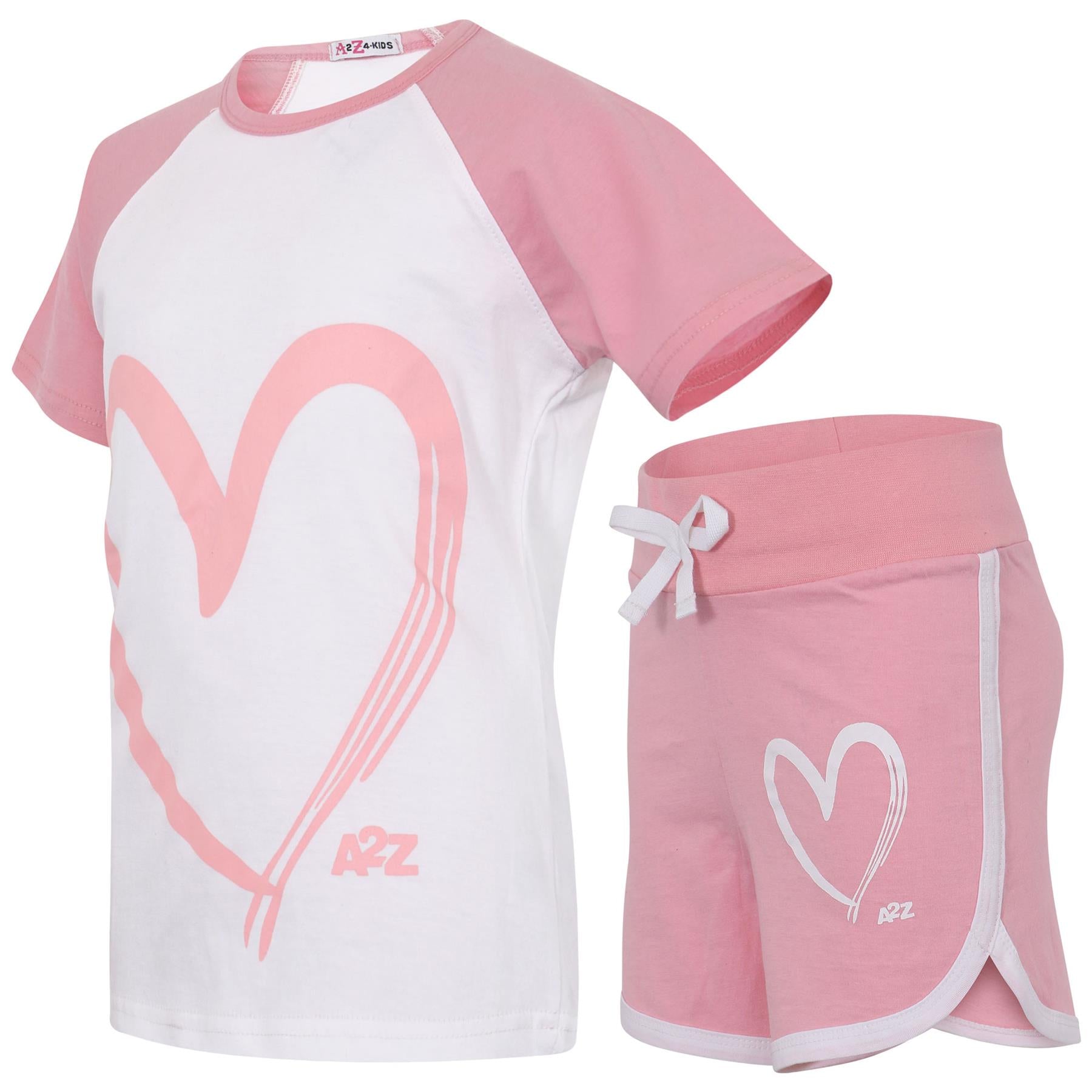 Kids Short Set Girls Raglan Style Sleeve T-shirt 2 Piece Summer Outfit Set