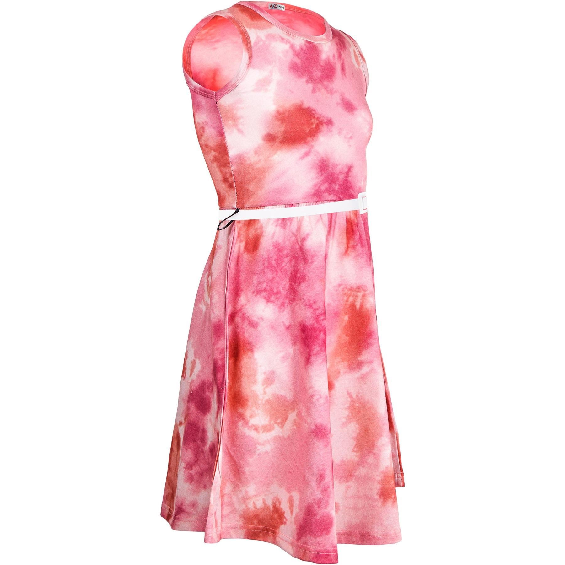 Kids Girls Tie Dye Print Pink Skater Dress