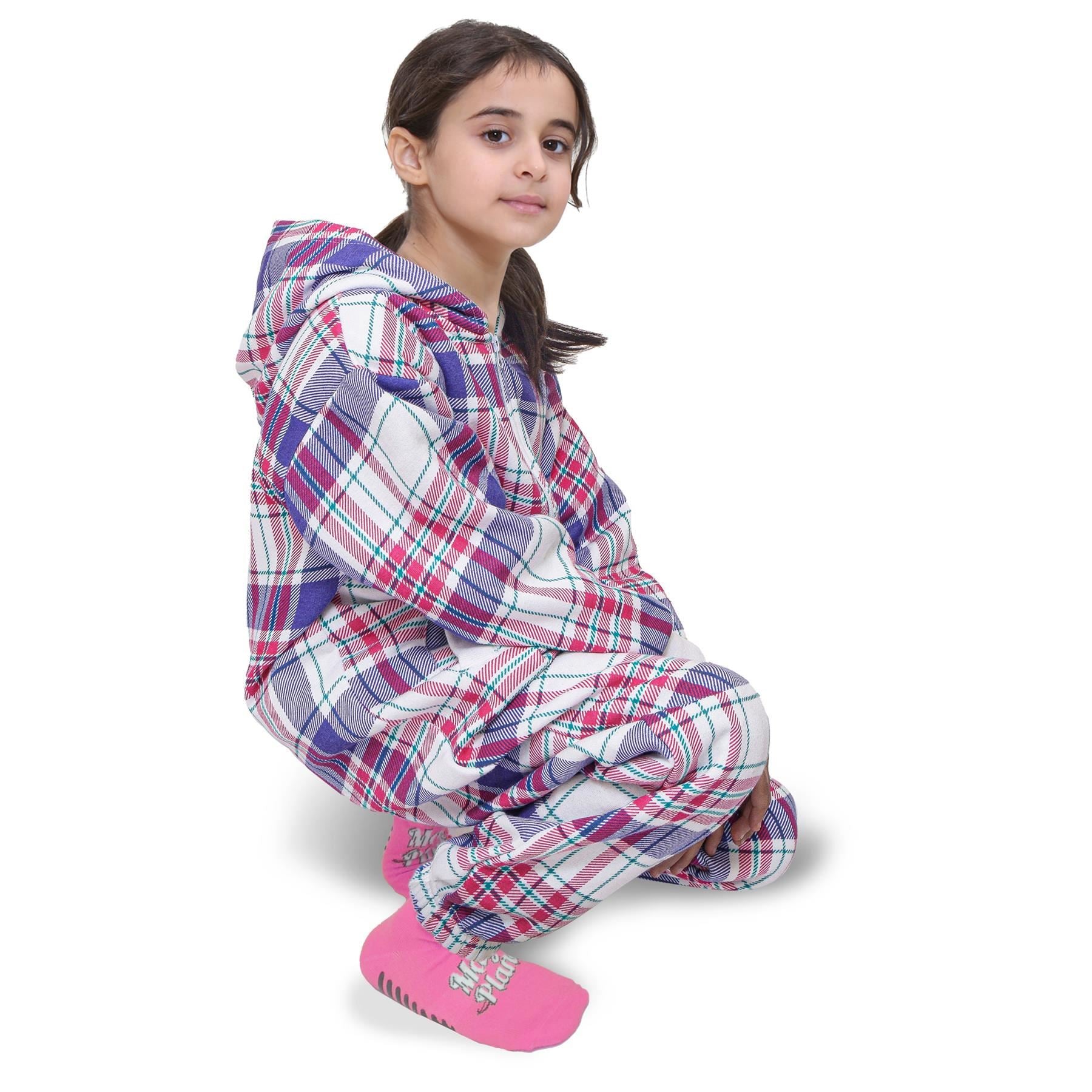 Kids Girls Soft Fleece Purple Check Printed Onesie