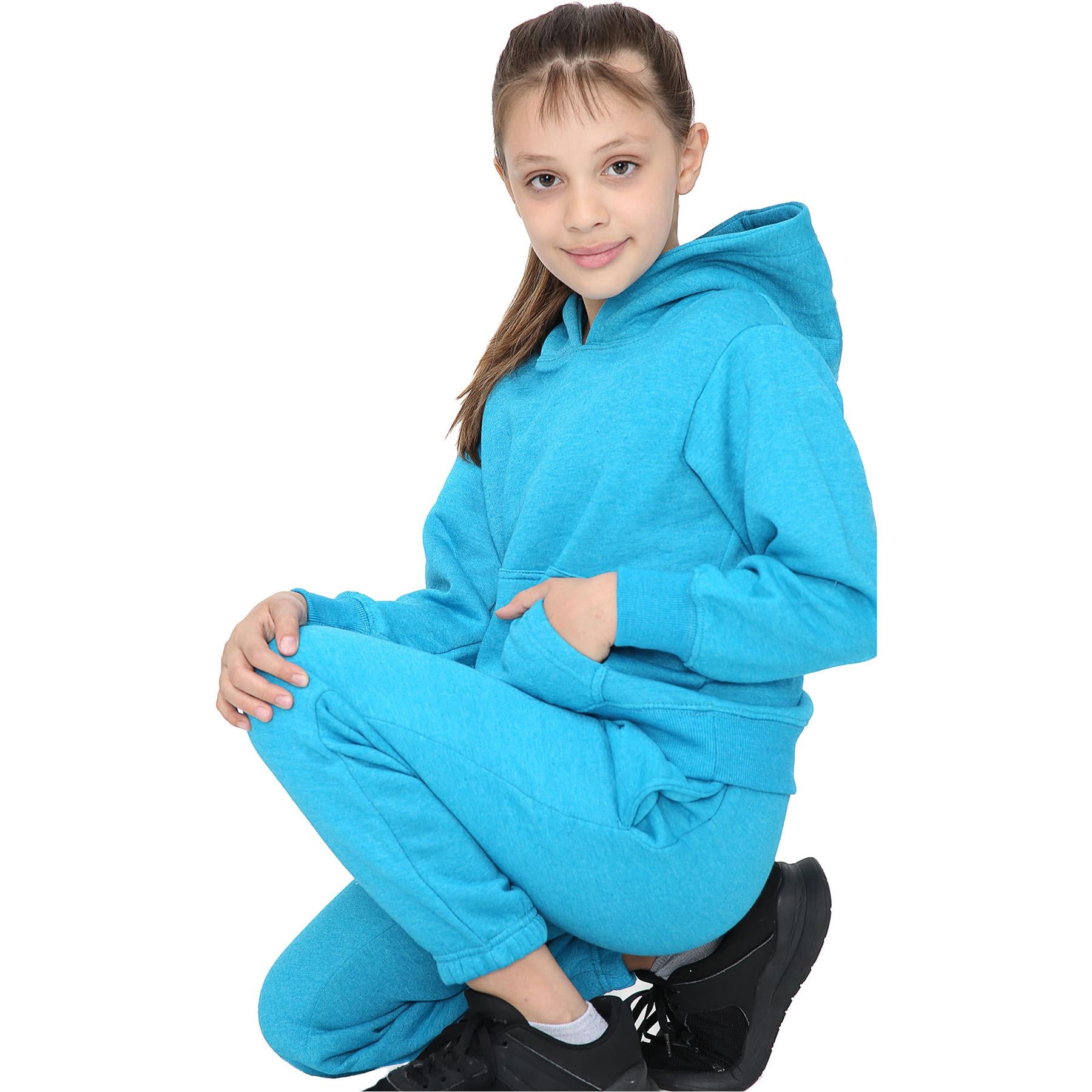 Girls Plain Aqua Hooded Tracksuit