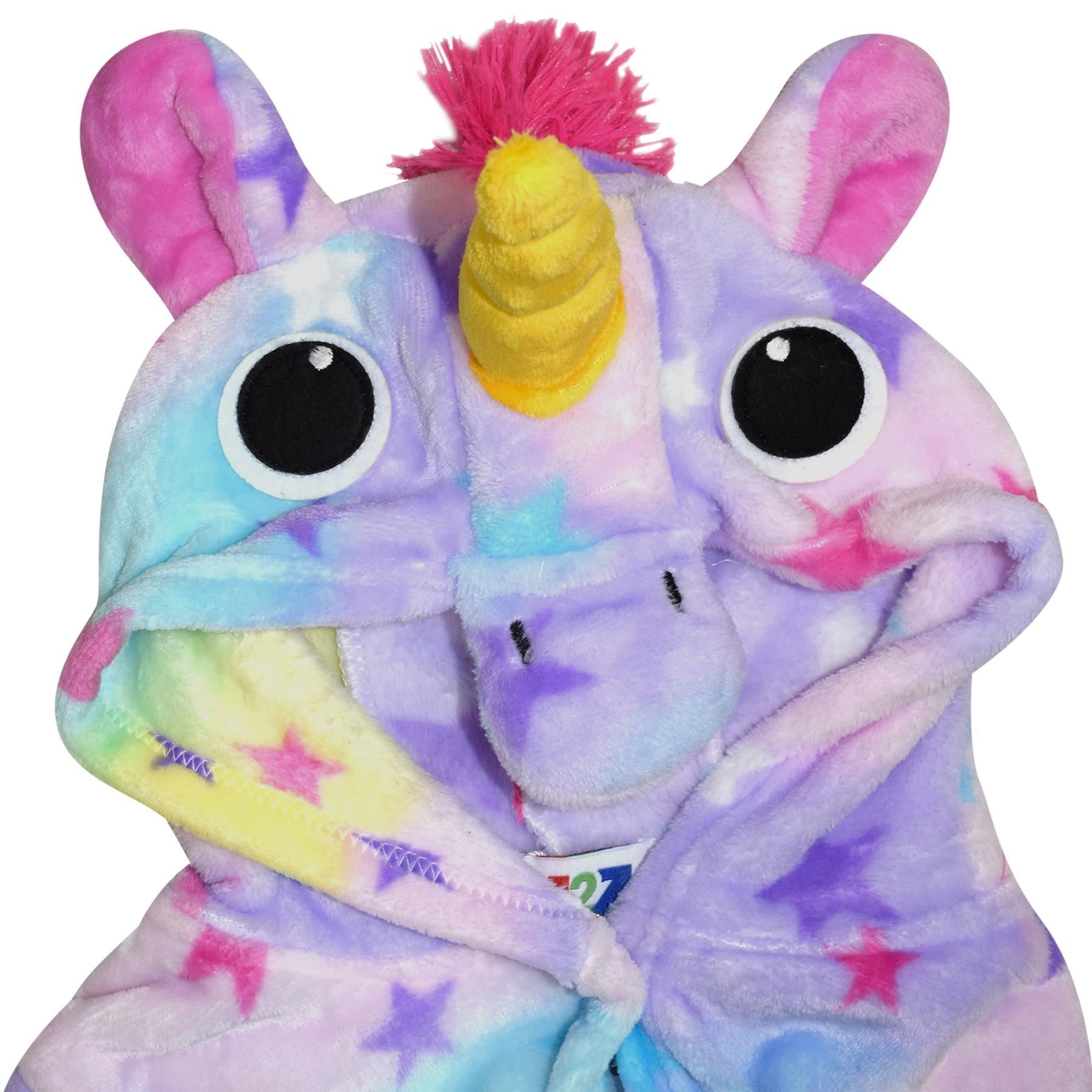 Kids Girls Boys Super Soft 3D Animal Unicorn Stars Print Hooded Bathrobe