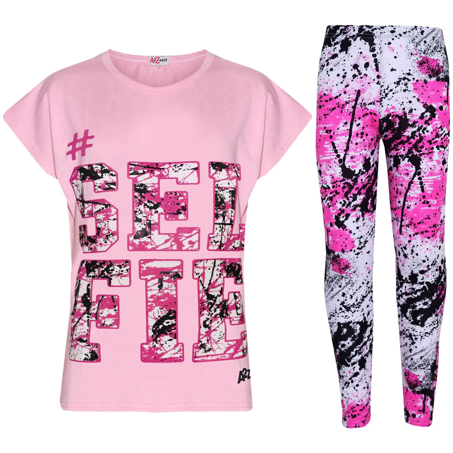 Kids Girls Love Selfie Printed Top & Legging Splash Set