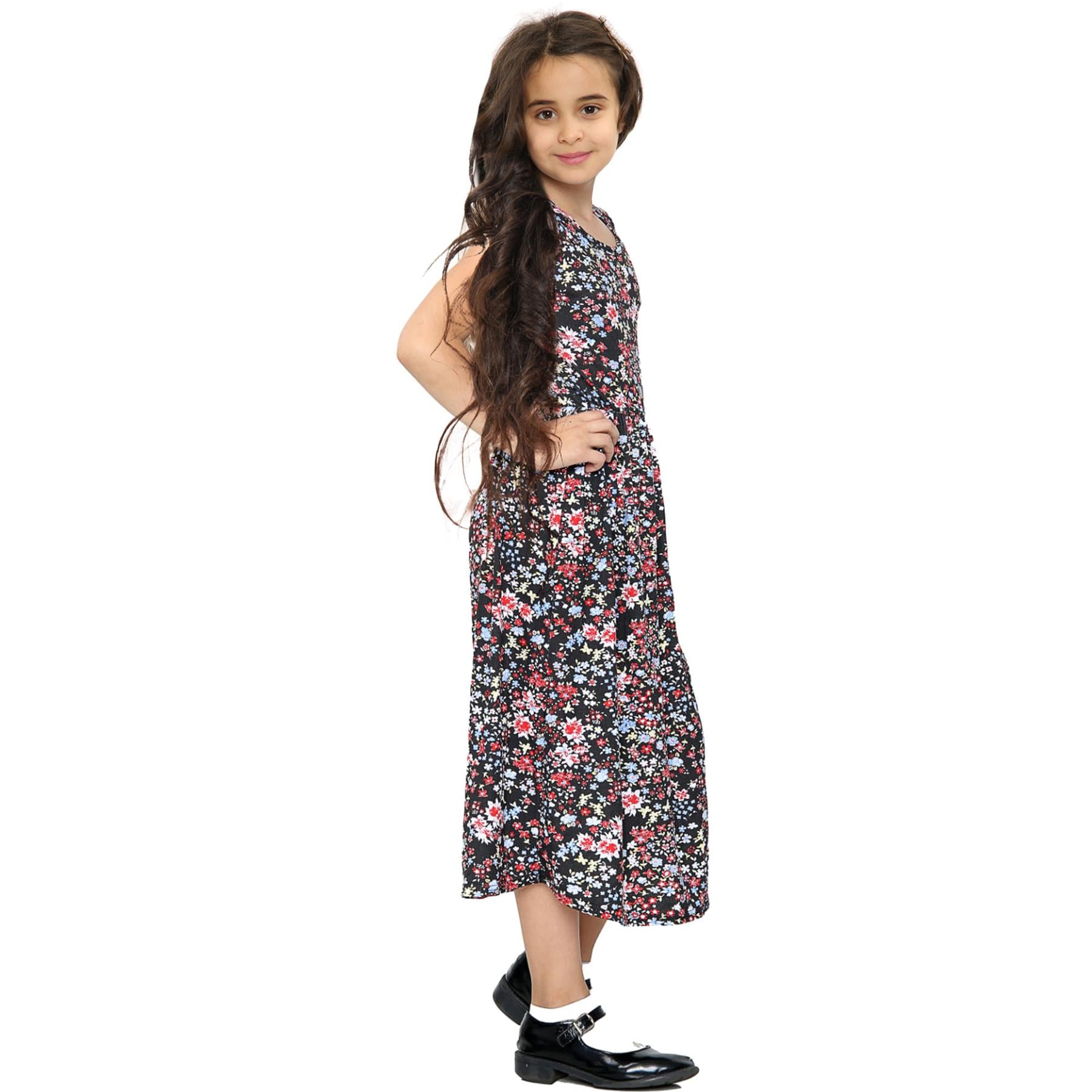 Kids Girls Sleeveless Printed Long Maxi Skater Dress