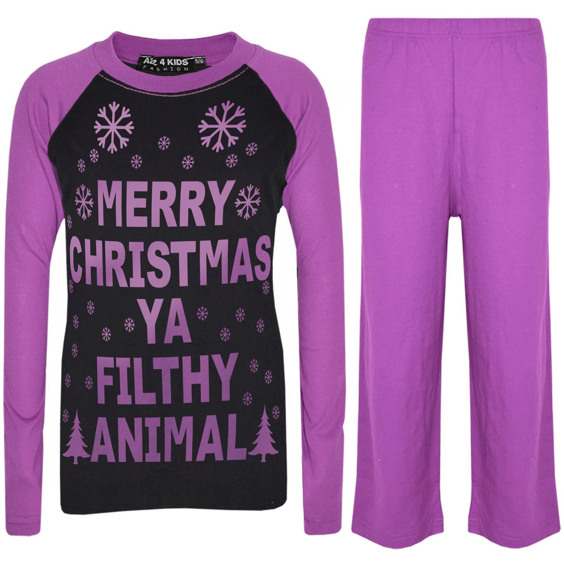 Unisex Merry Xmas Ya Filthy Animal Print Black & Lilac Pyjamas Set