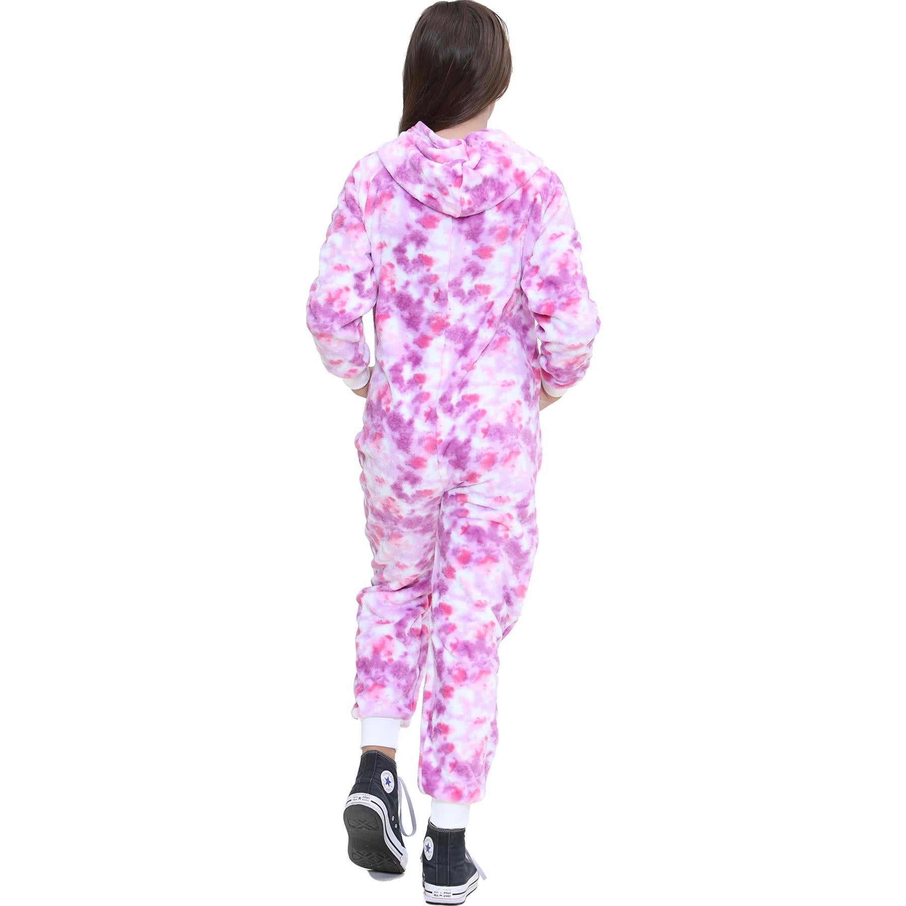 Kids Girls Super Soft Fleece Tie Dye Lilac Onesie