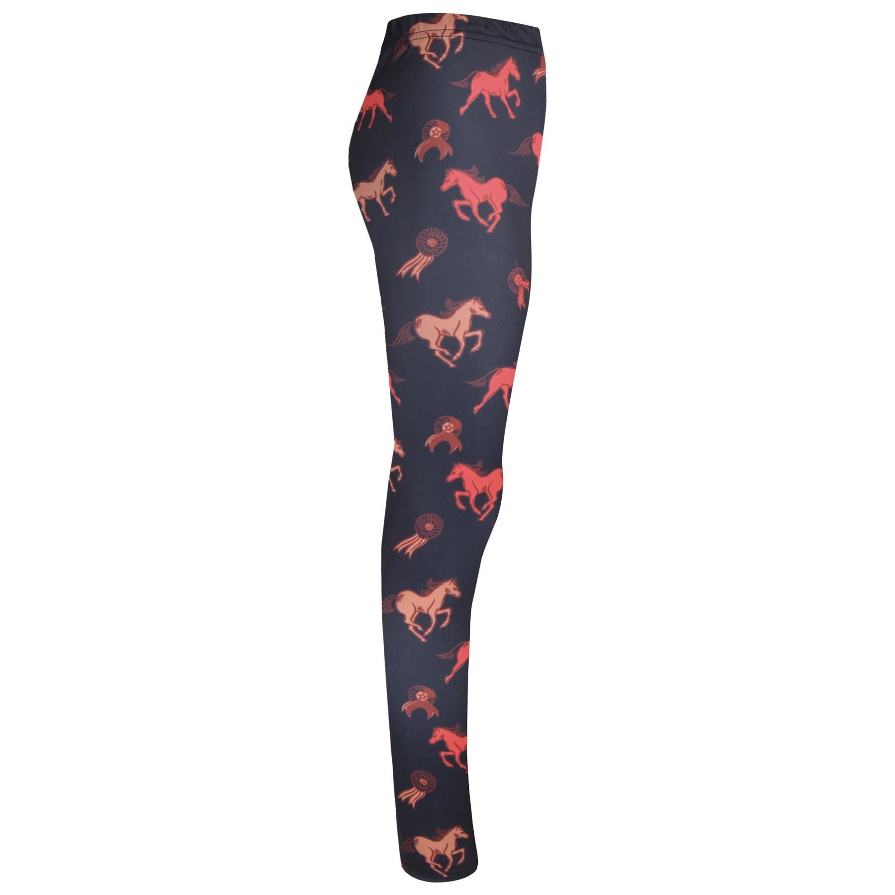 Kids Girls Horses Print Soft Stretchy Black Leggings