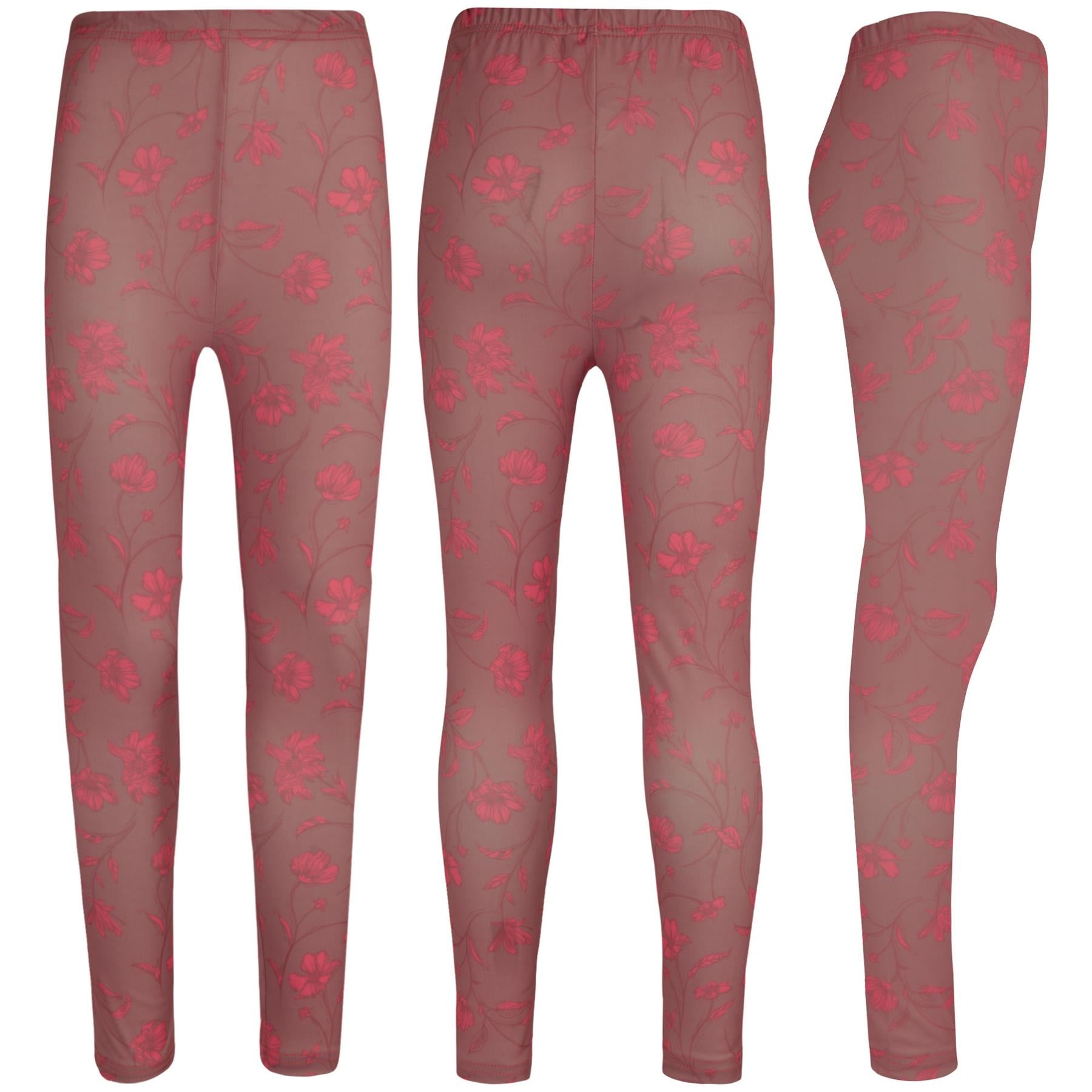 Kids Girls Wild Flowers Butterflies Floral Print Soft Stretchy Leggings