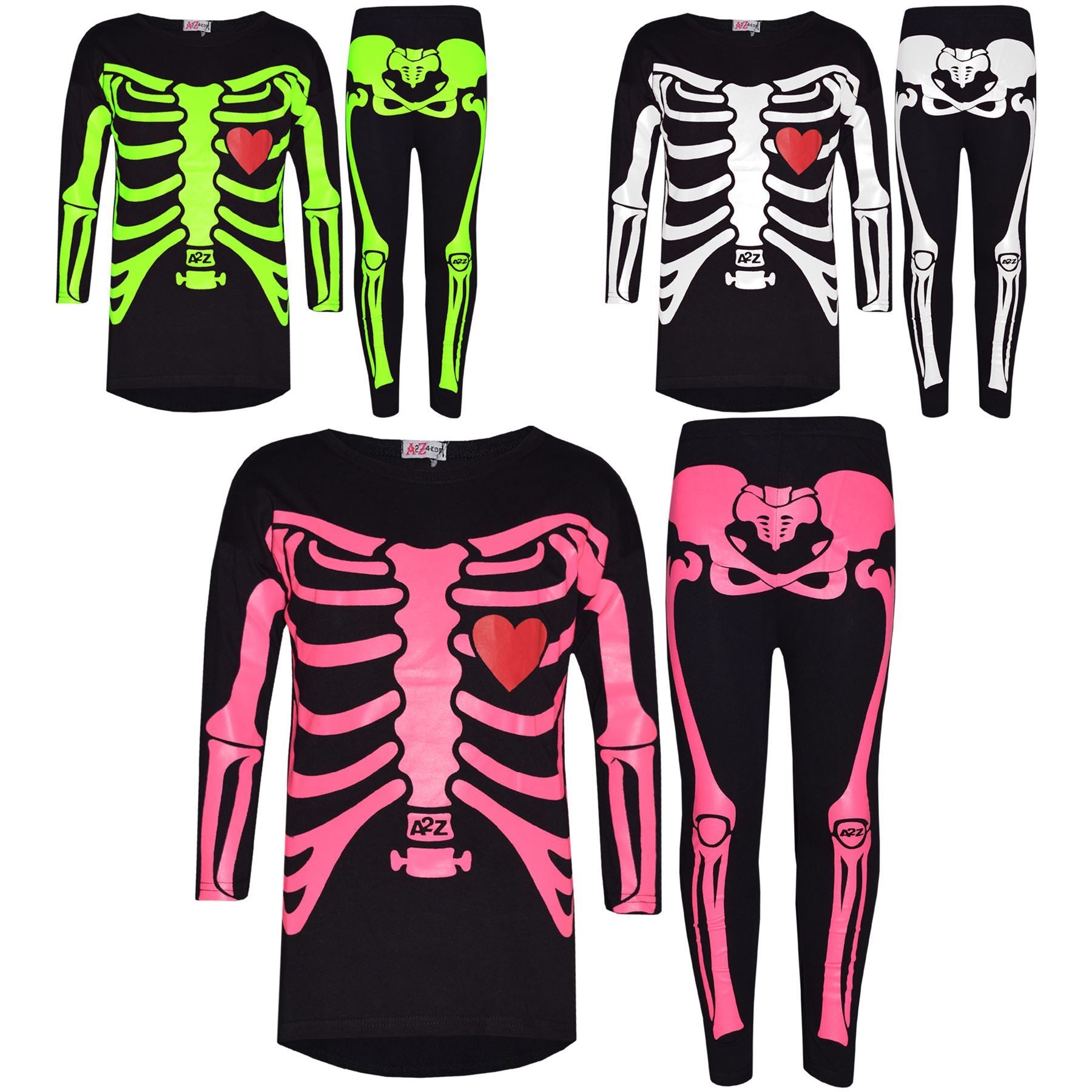 Kids Girls Skeleton Print Halloween Costume Set