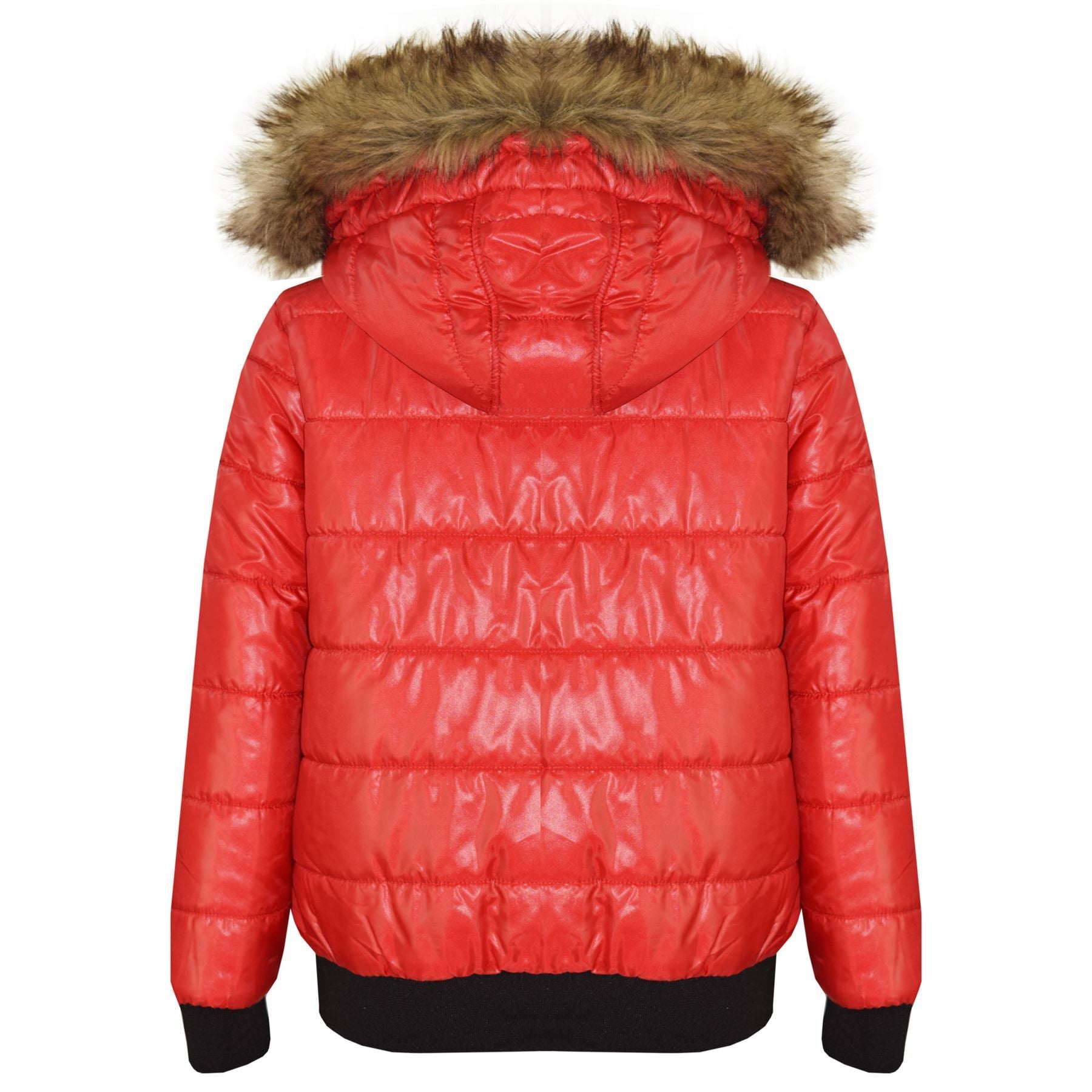 Kids Girls Boys Fux Fur Red Hooded Puffer Jacket