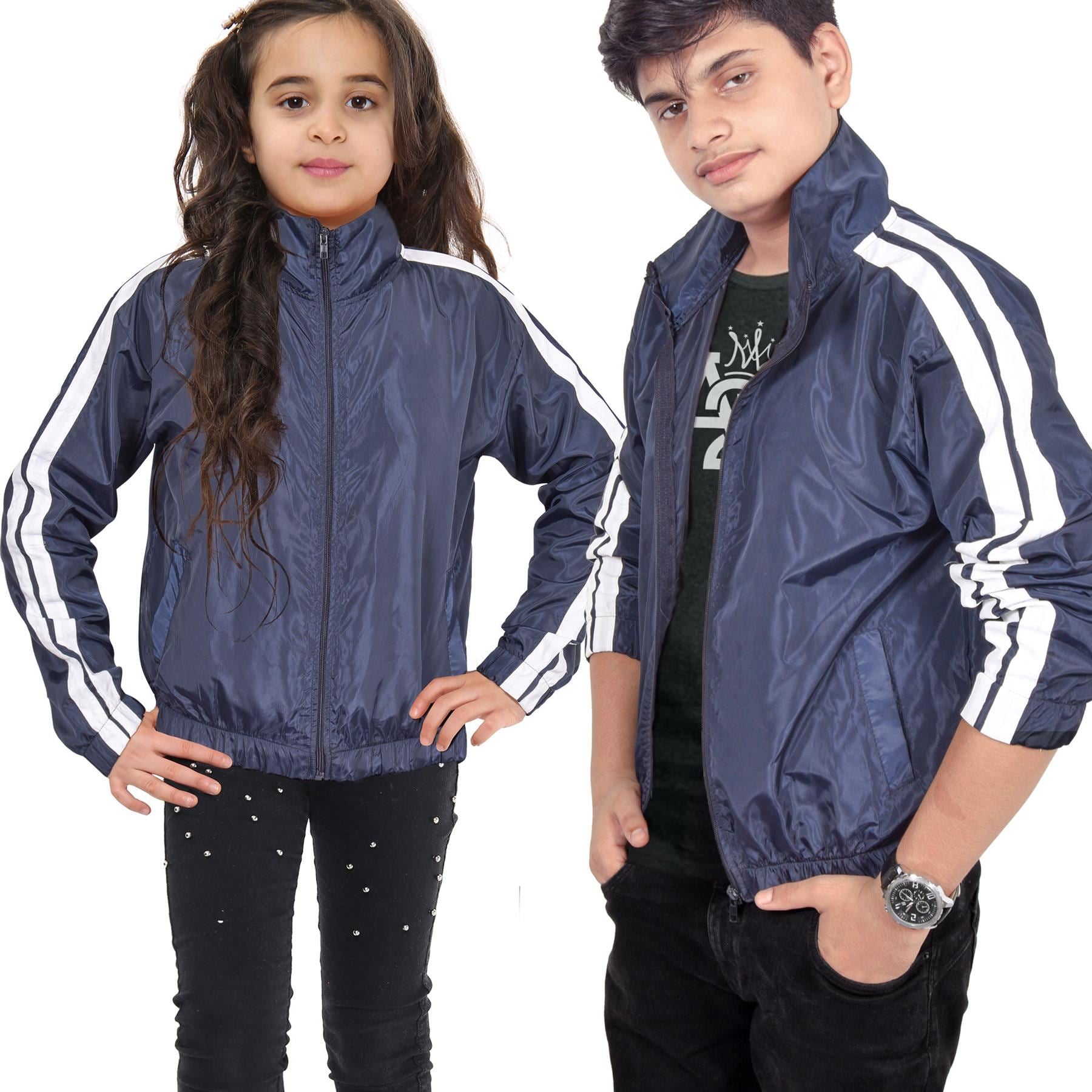 Kids Boys Girls Shower Proof Lightweight Navy Windbreaker Jacket