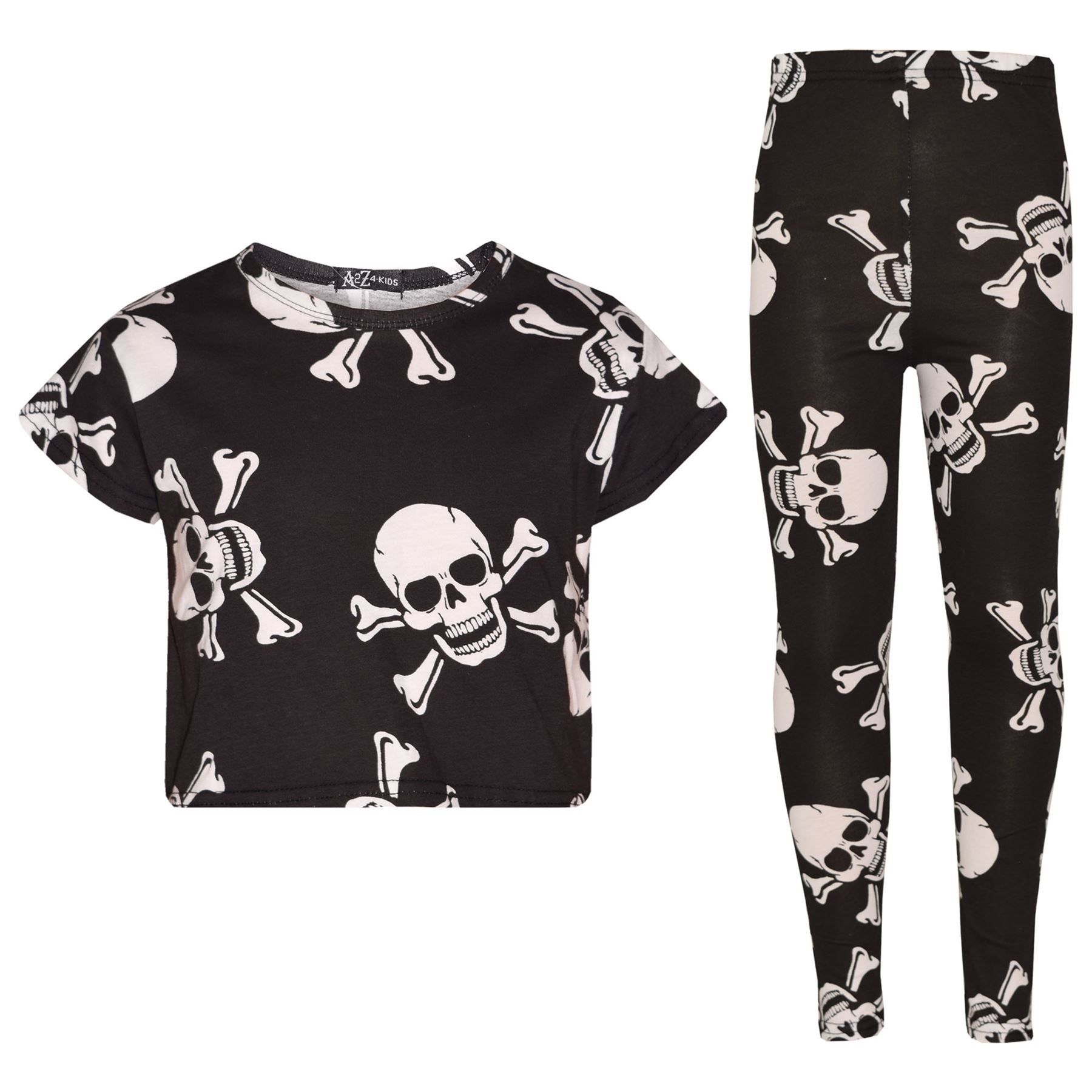 Kids Girls Halloween Skull Print Crop Top & Legging Set