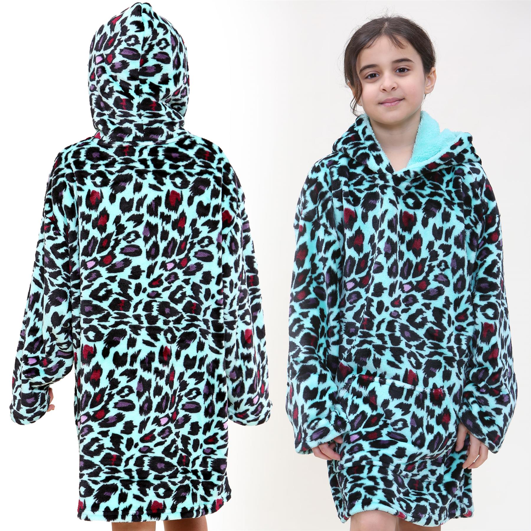Kids Oversized World Book Day Hoodie Mint Leopard Snuggle Blanket Super Soft