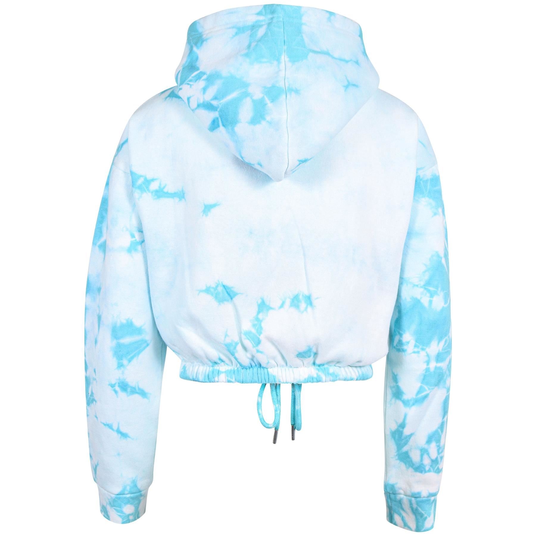 Kids Girls Tie Dye Printed Blue Cropped Hoodie & Bottom Tracksuit