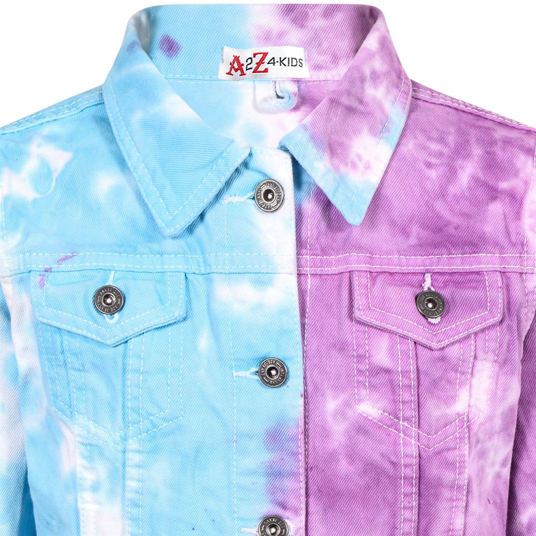 Kids Girls Tie Dye Printed Multi Denim Jacket