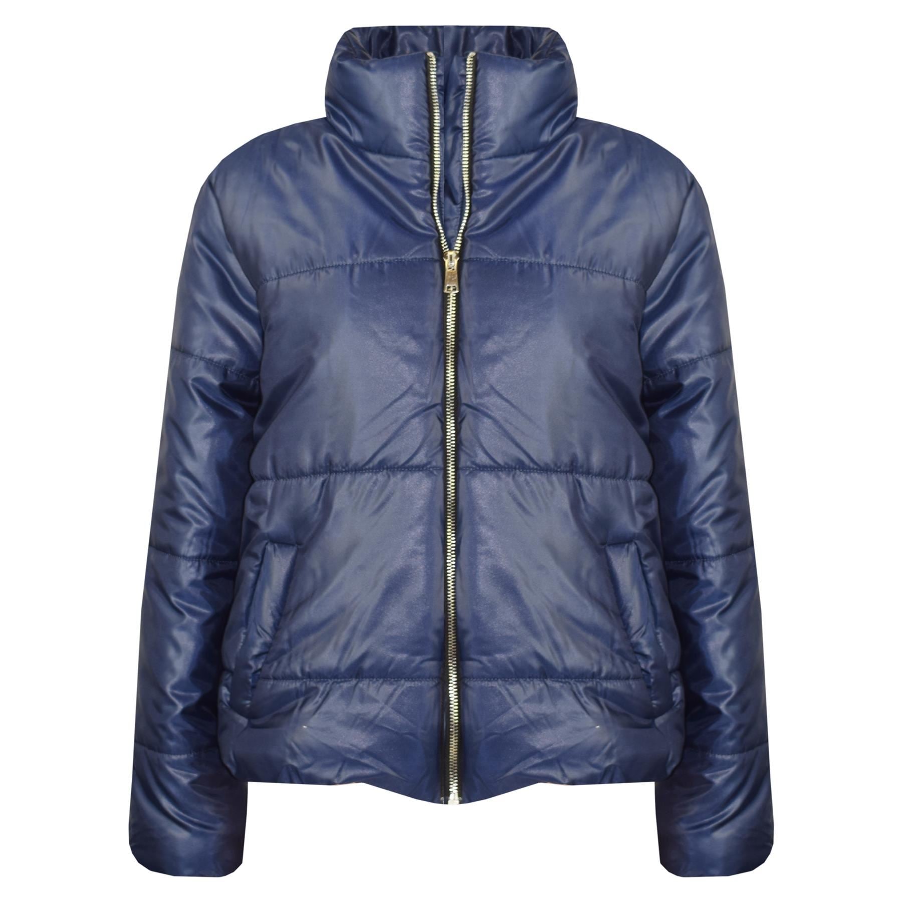 Girls Navy Wetlook Padded Quilted Puffer Jacket - Kids Clothing Store