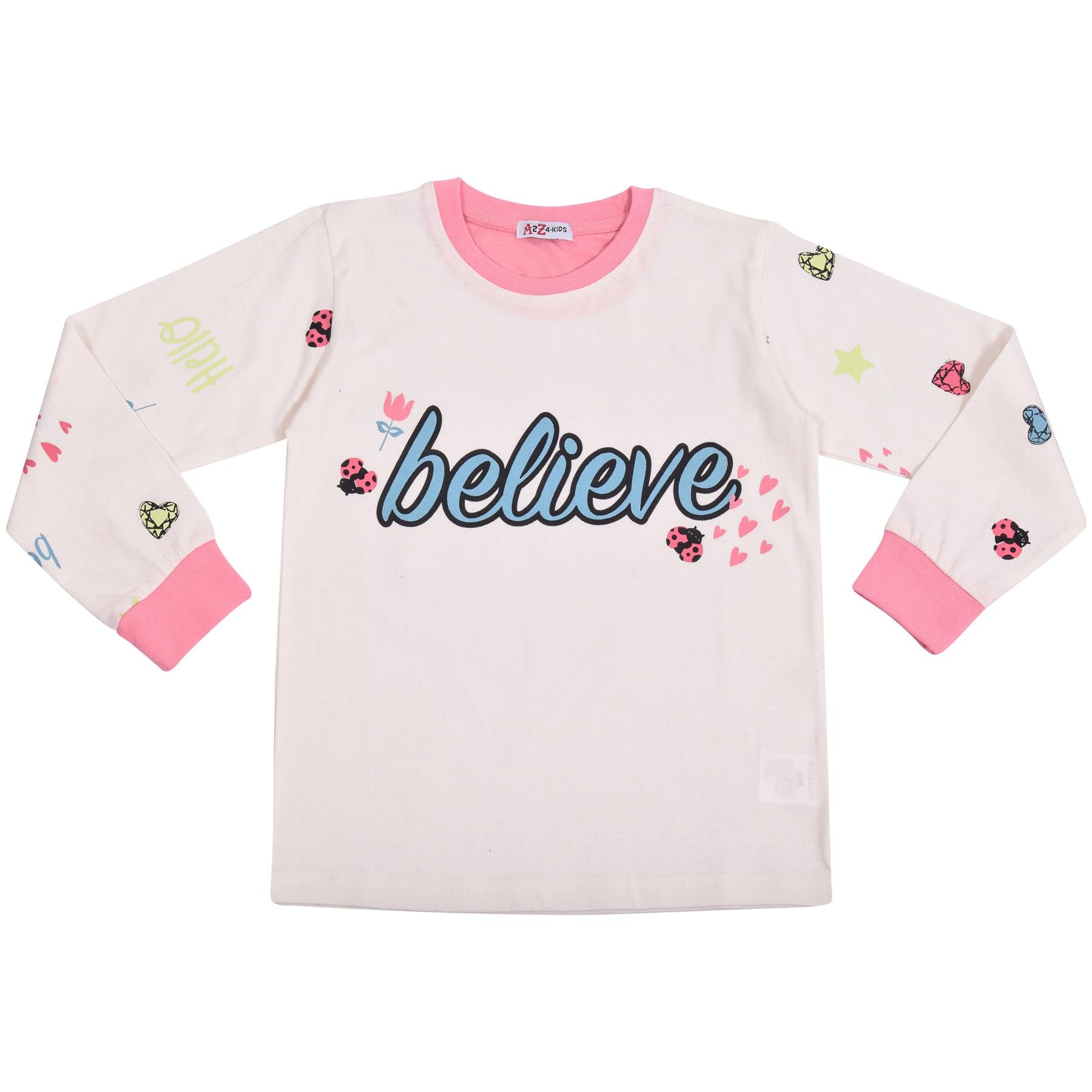 Kids Girls Believe Print White Pyjamas Set - Kids Clothing Store