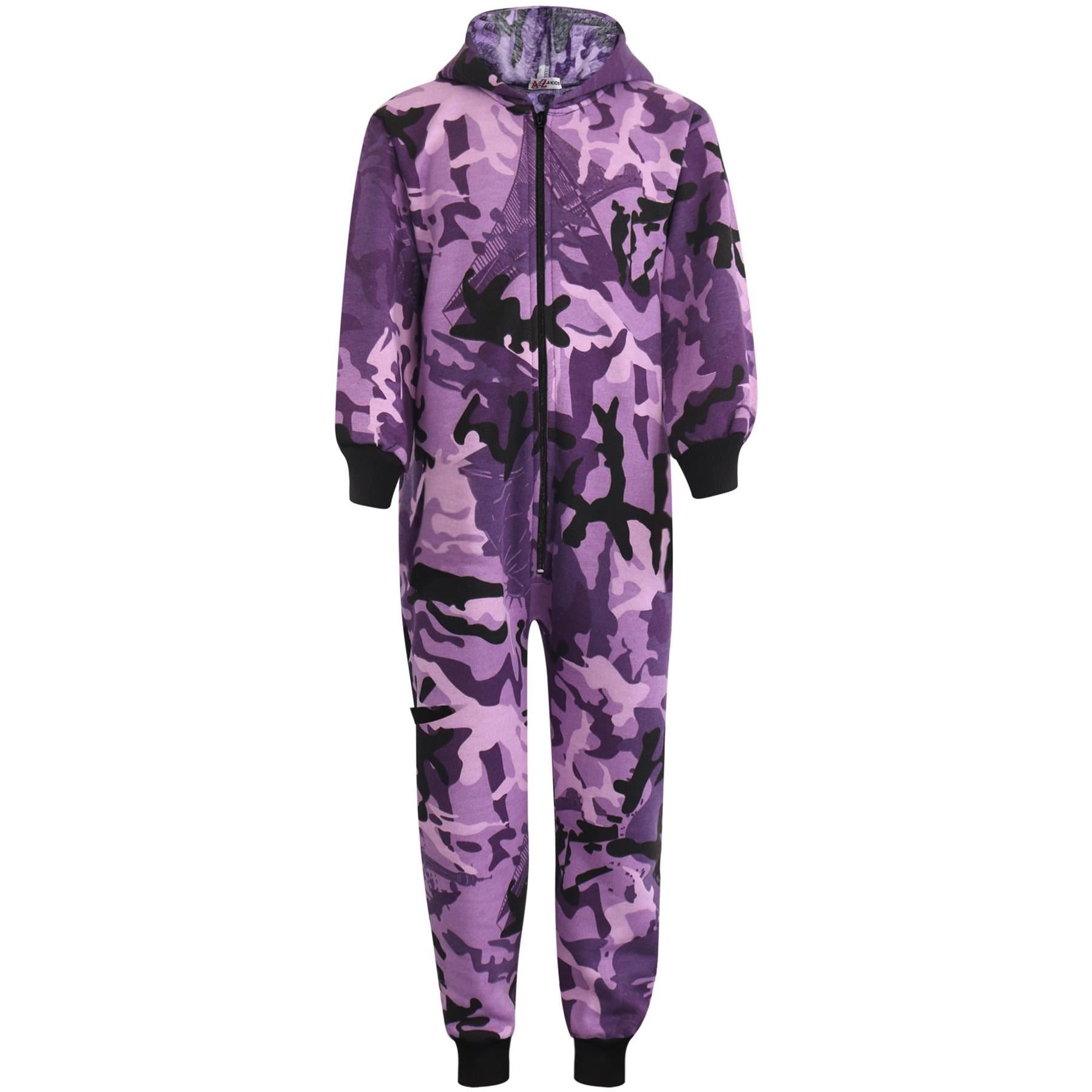 Kids Girls Boys Camouflage Purple Print A2Z Onesie One Piece Jumpsuit Playsuits