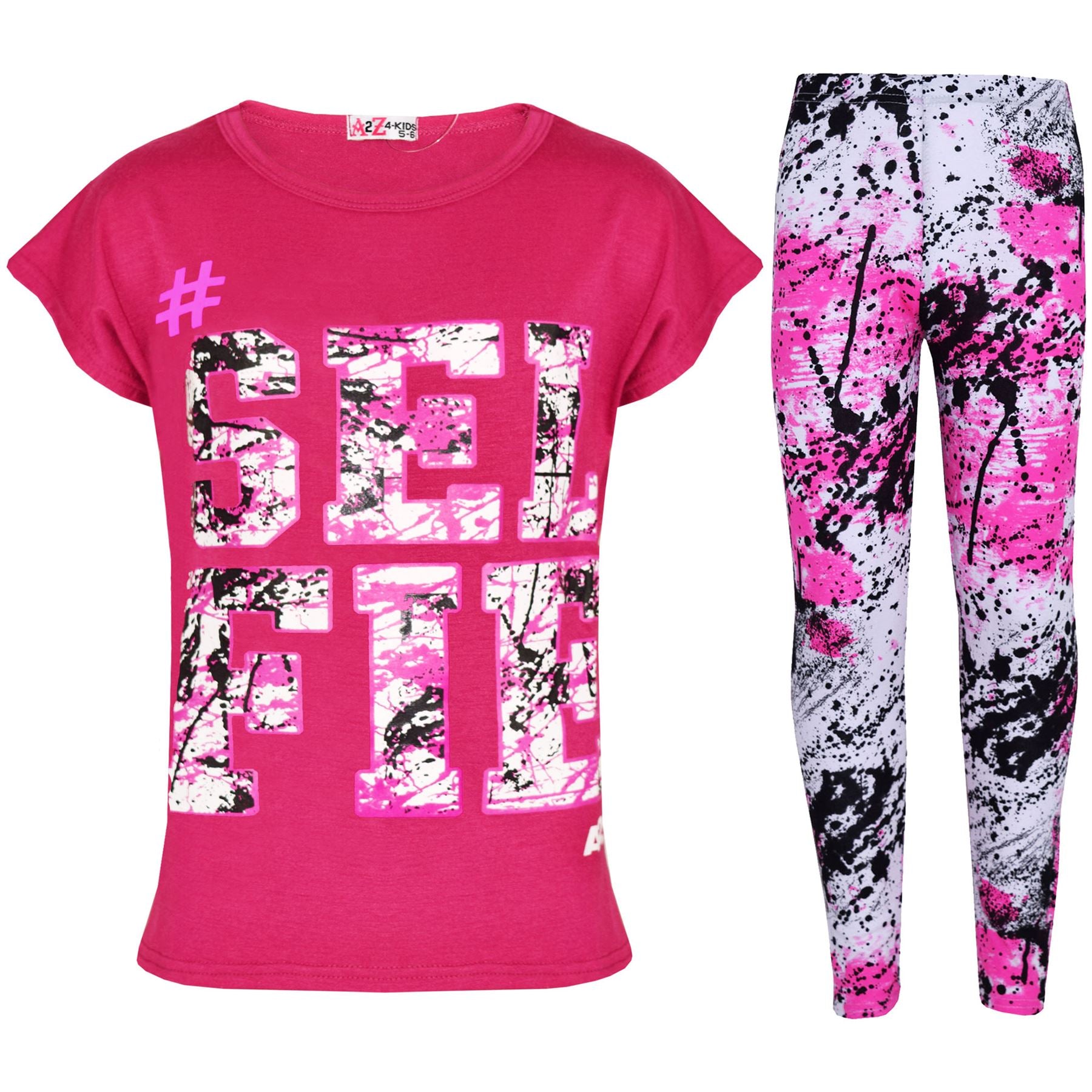 Kids Girls Love Selfie Printed Top & Legging Splash Set