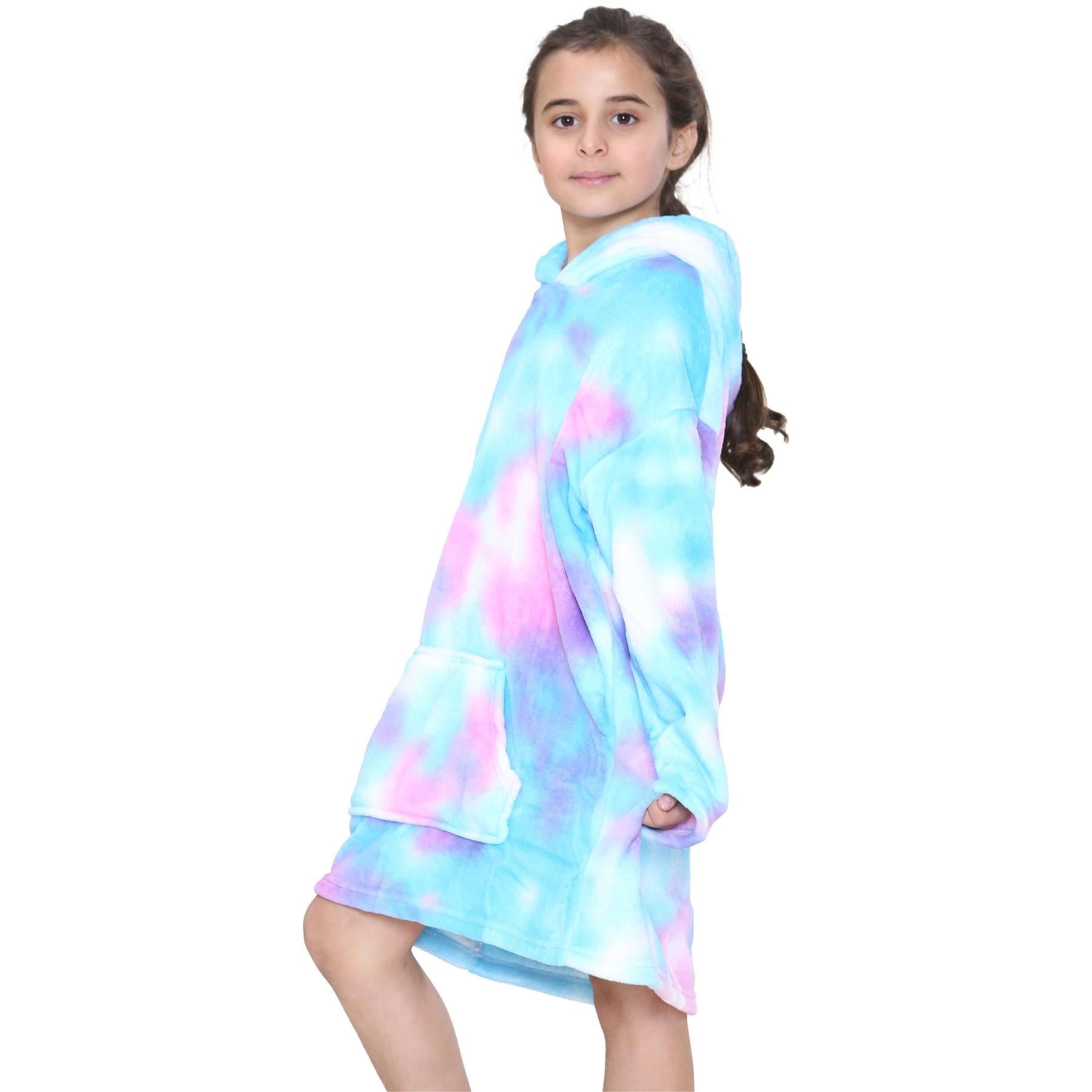 Kids Unisex Oversized Hoodie Snuggle Tie Dye Blue Printed Fleece Blanket