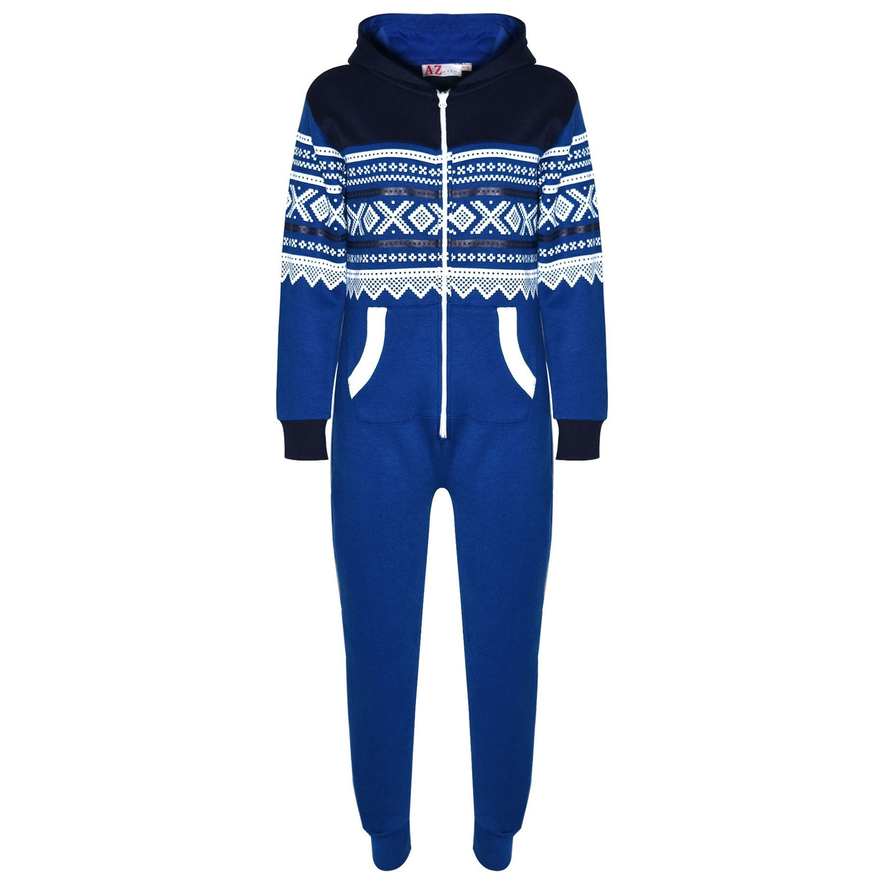 Kids Girls Boys Aztec Snowflake Print Hooded All In One Onesie