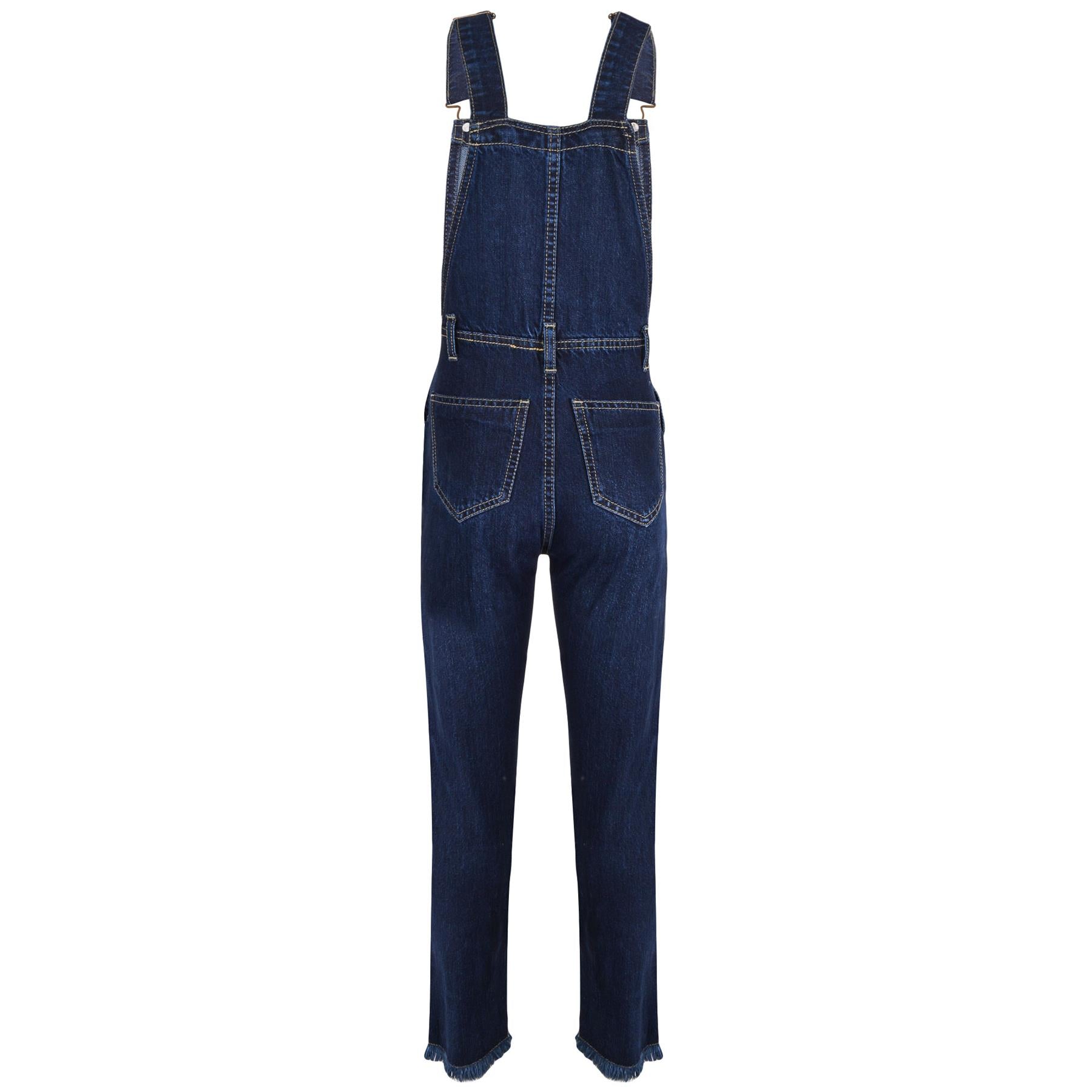 Kids Girls Denim Dungaree Dark Blue Ripped Jeans - Kids Clothing Store