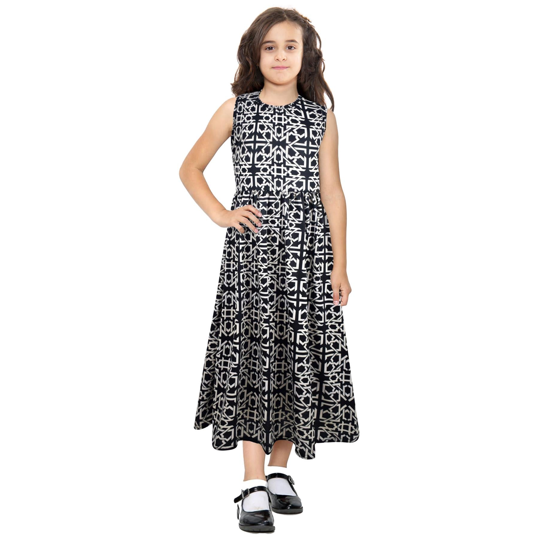 Kids Girls Sleeveless Printed Long Maxi Skater Dress