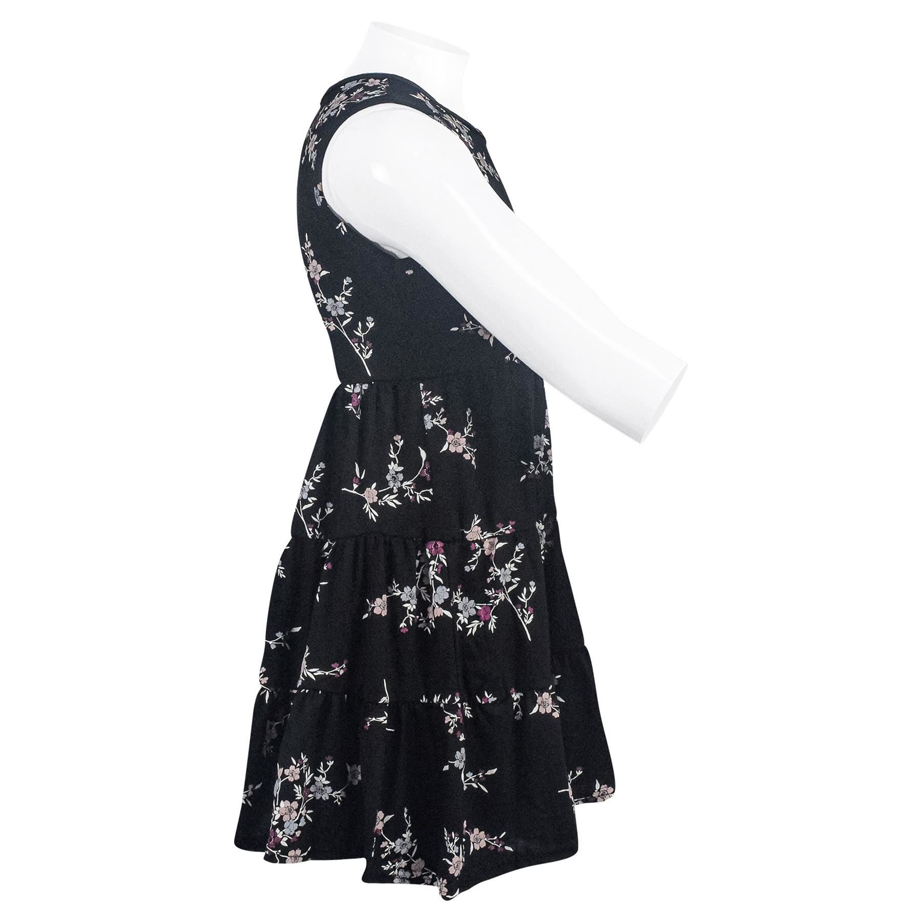 Girls Black Floral Print Ruffle Dress