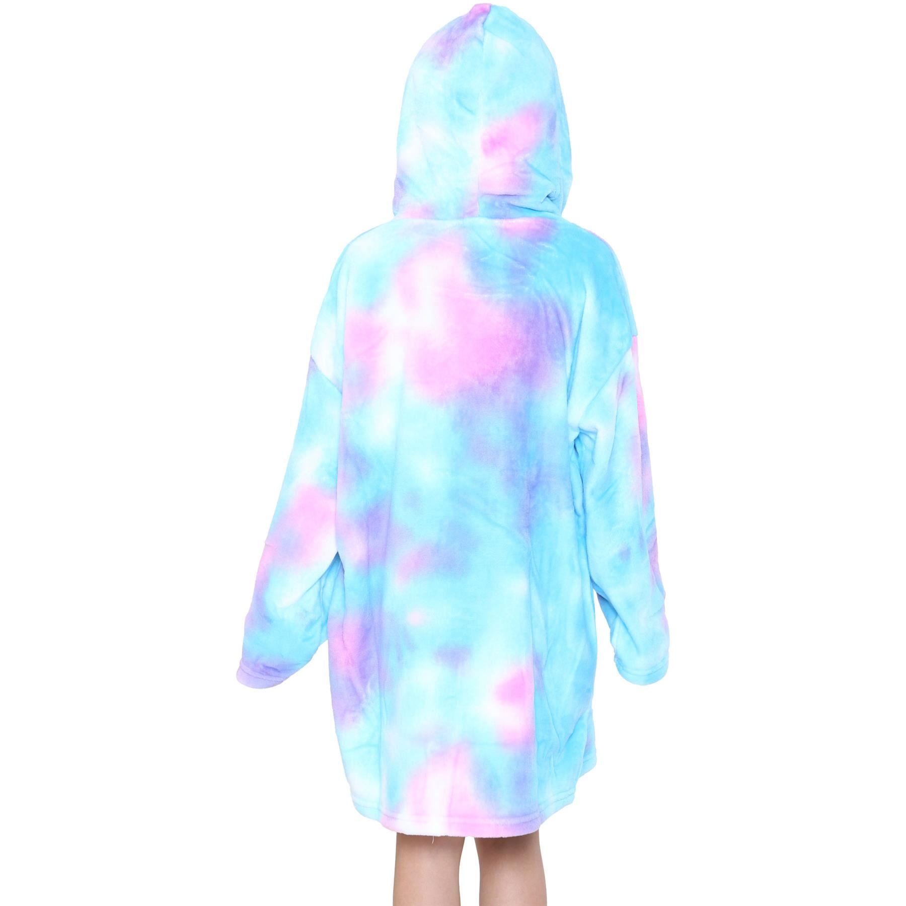 Kids Unisex Oversized Hoodie Snuggle Tie Dye Blue Printed Fleece Blanket