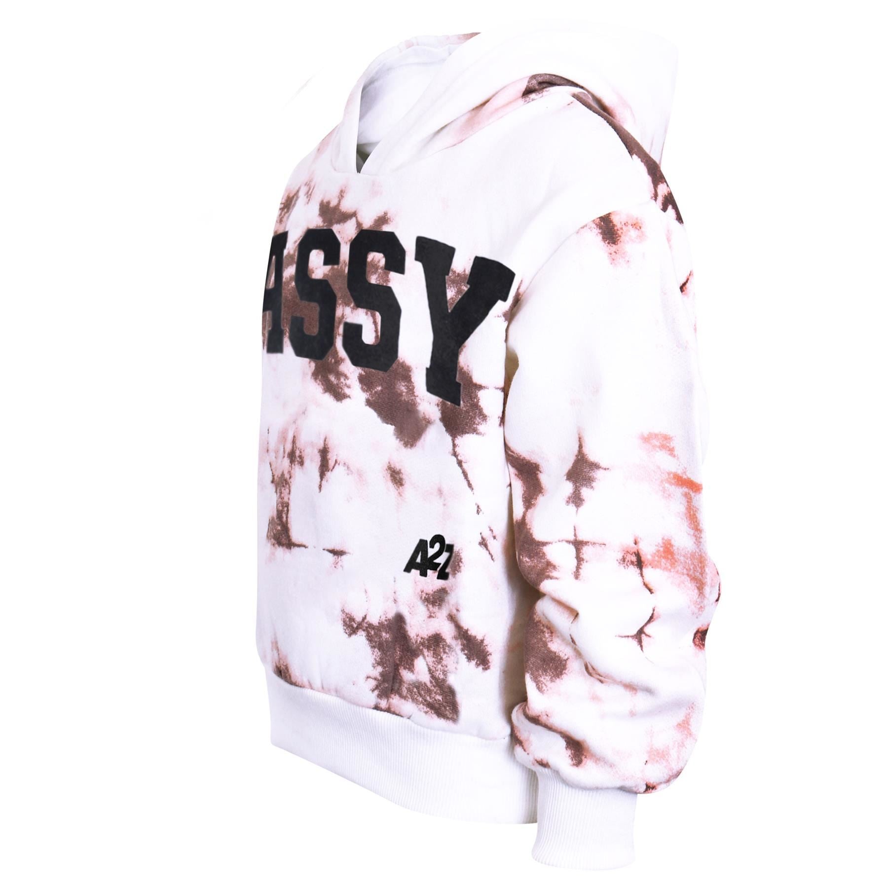 Kids Girls Tie Dye Tracksuit "SASSY" Print Rust Hooded Crop Jogging Suit