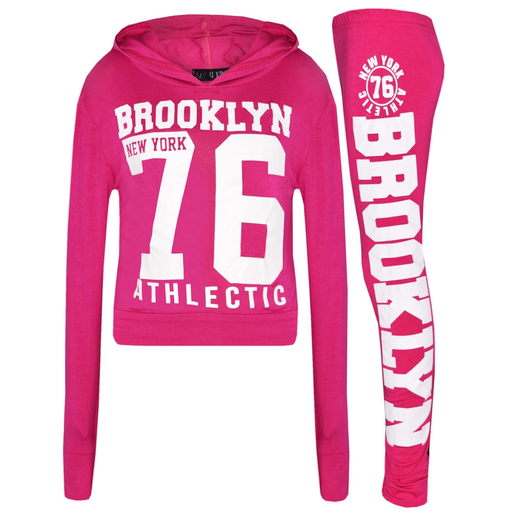 Girls Brooklyn 76 White Print Hooded Crop Top Legging - Kids Clothing Store