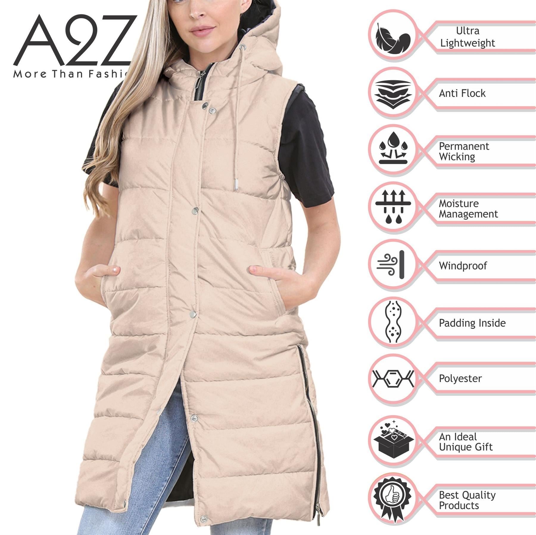 Ladies Oversized Zipped Gilet Long Line Style Stone Jacket Sleeveless Long Coat