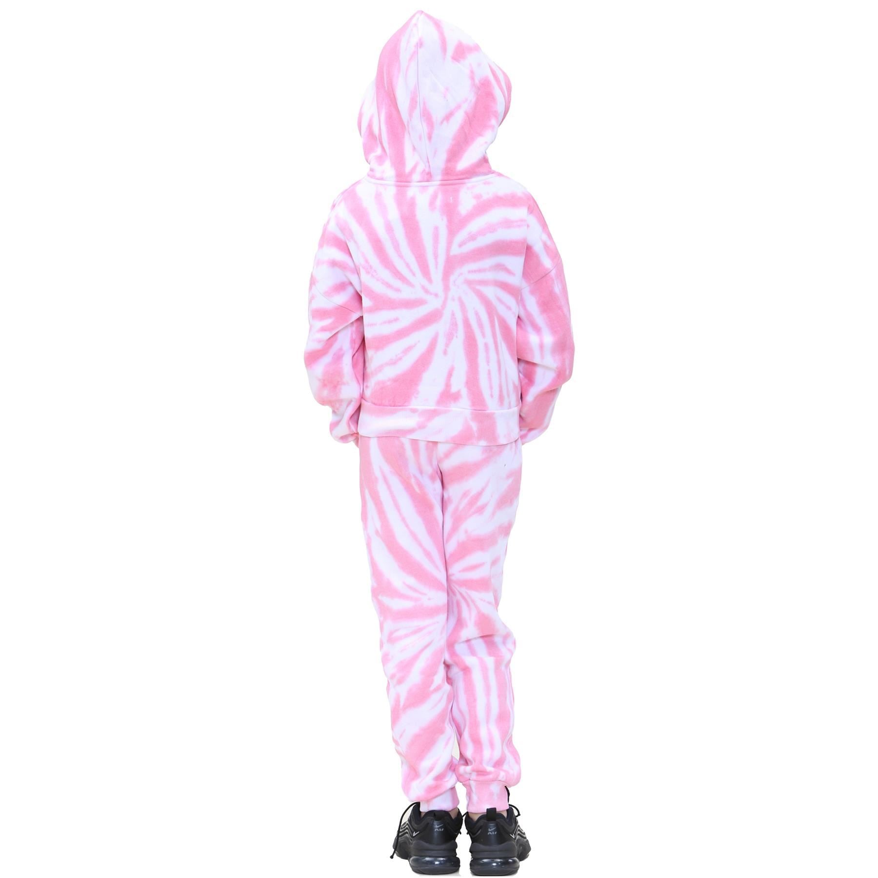 Girls Pink Tie Dye Print Cropped Hooded Tracksuit