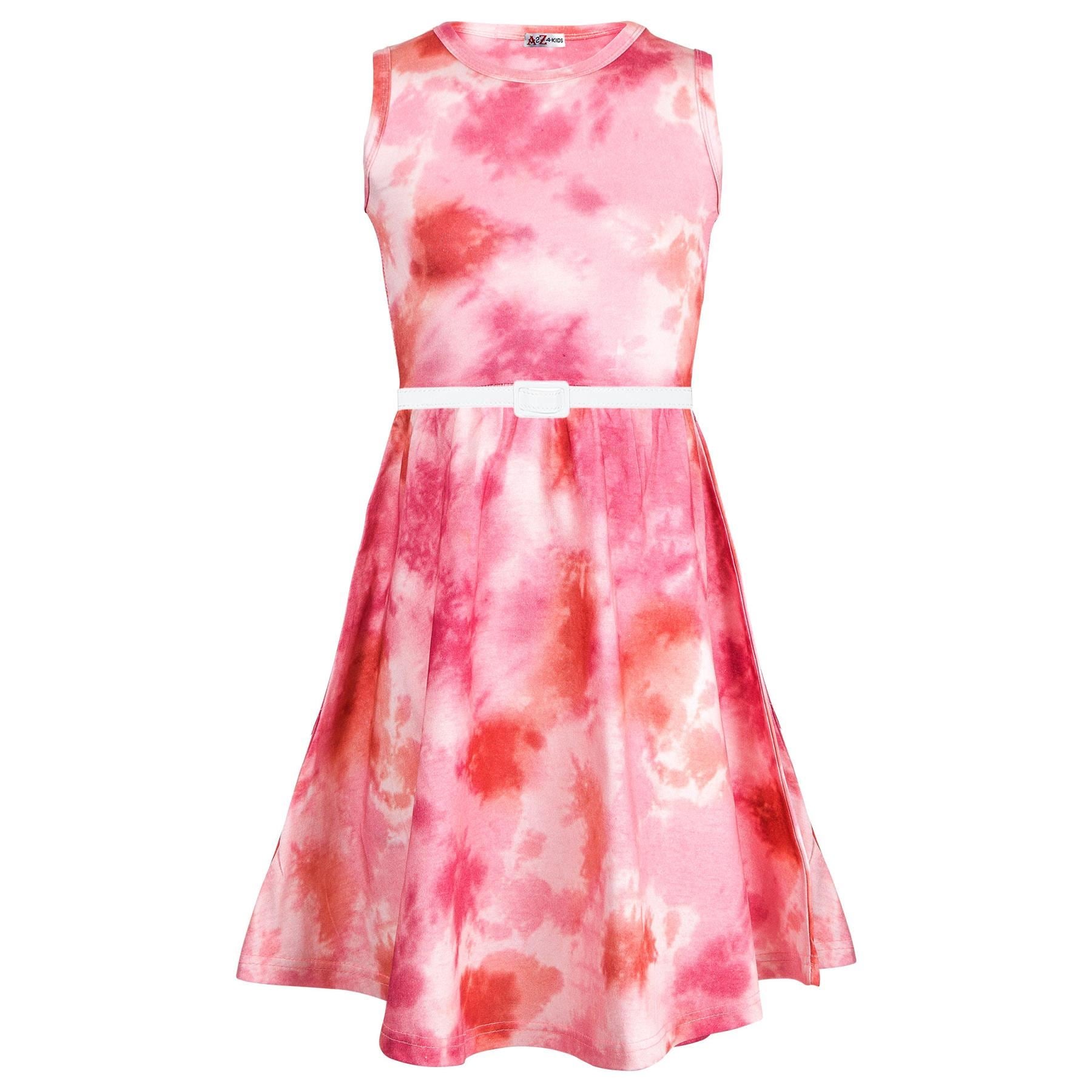 Kids Girls Tie Dye Print Pink Skater Dress