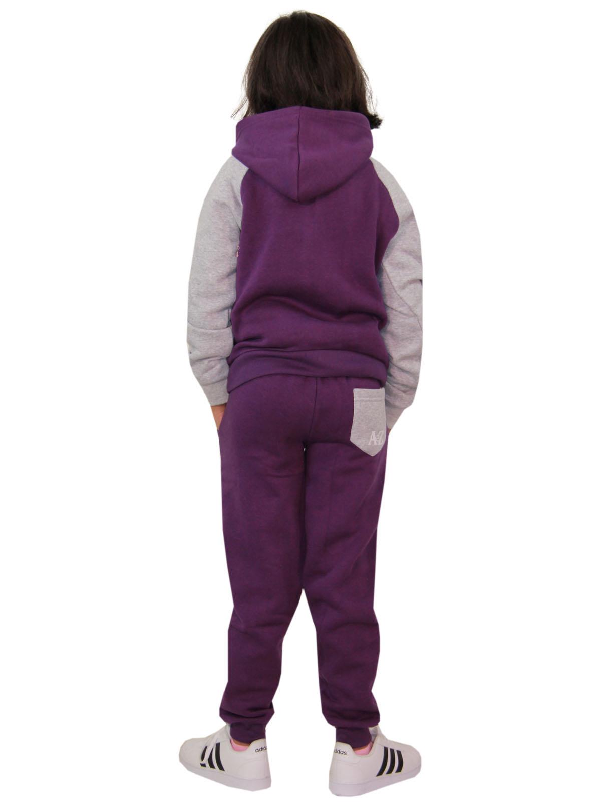 Kids Girls Pedal Power Print Hooded Purple And Grey Tracksuit