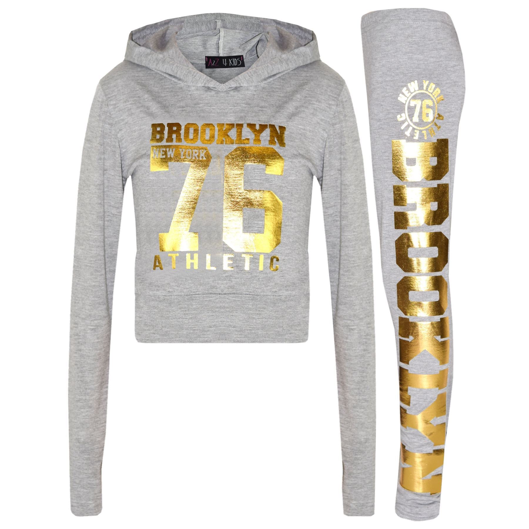 Girls Brooklyn 76 Gold Print Hooded Crop Top Legging