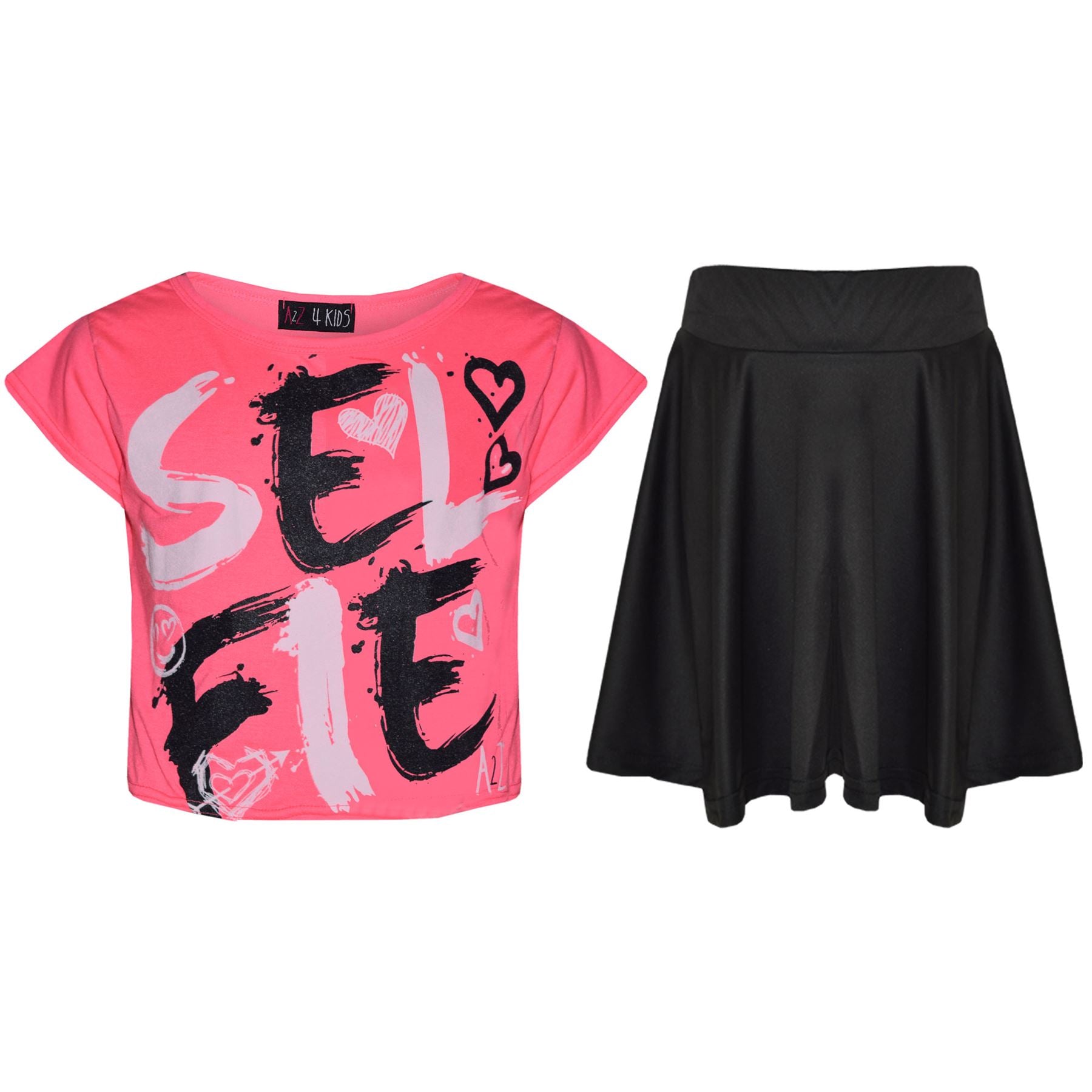 Kids Girls Selfie Brush Paint Print Crop Top & Legging Set