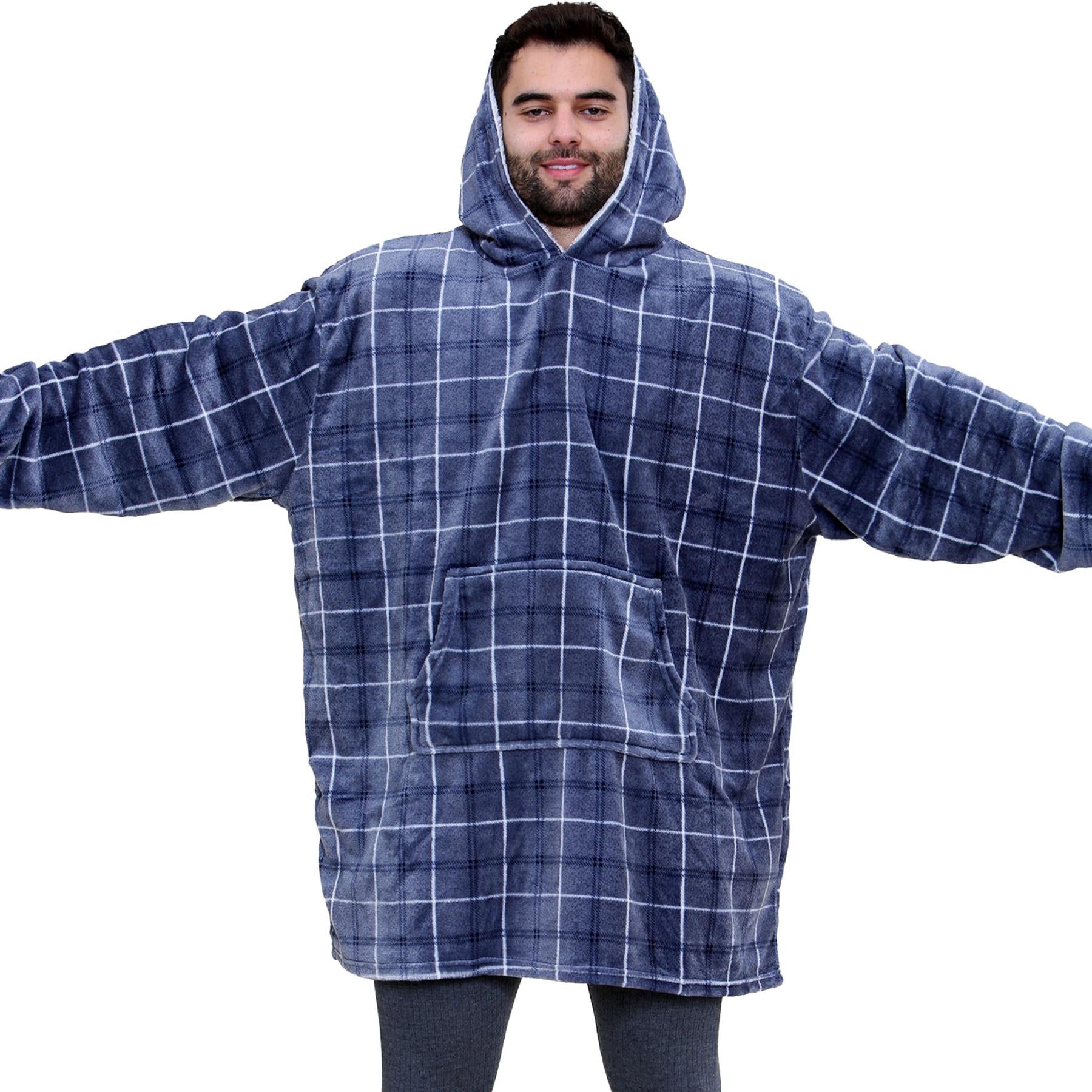 Unisex Men's Ladies Oversized Hoodie Blue Tartan Snuggle Super Soft Warm Blanket