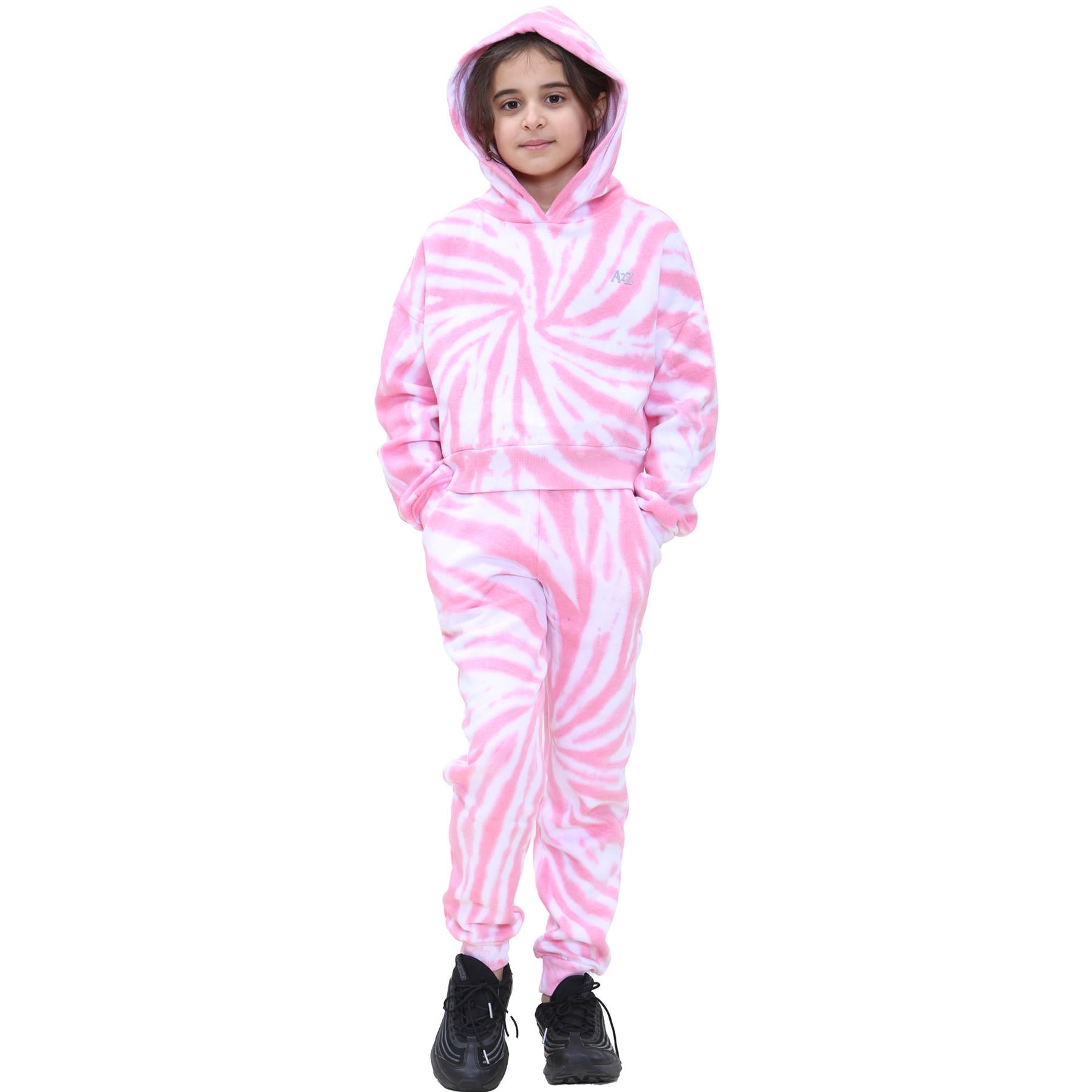 Kids Girls Tie Dye Tracksuit Gym Cropped Hoodie Sweatpants