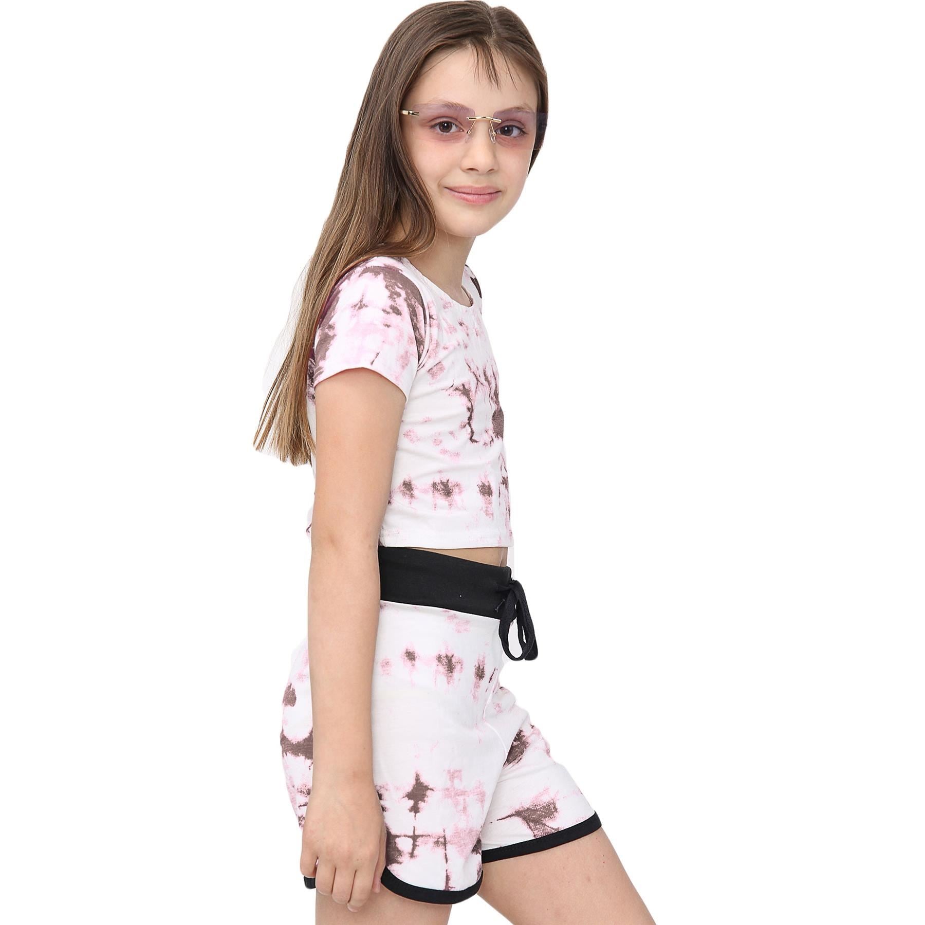 Girls Rust Tie Dye Print Summer Top & Hot Shorts Set