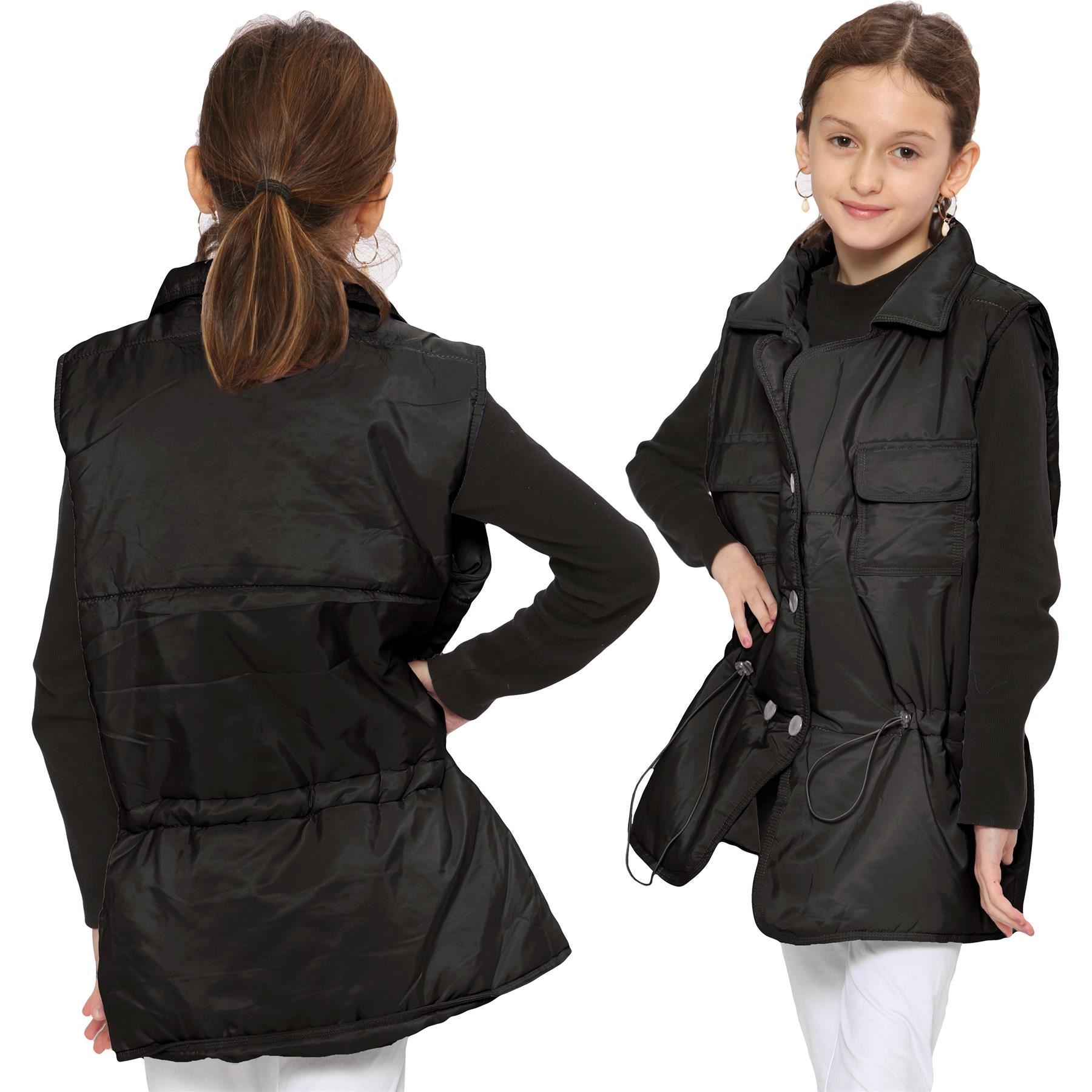 Kids Girls Black Oversized Style Sleeveless Jacket
