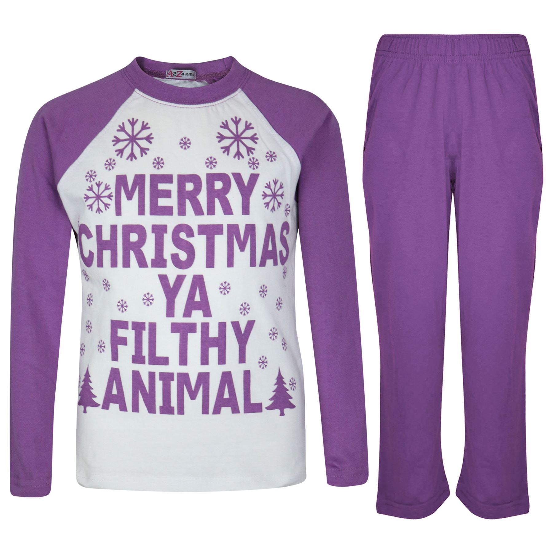 Kids Girls Merry Xmas Ya Filthy Animal Print Lilac Pyjamas Set