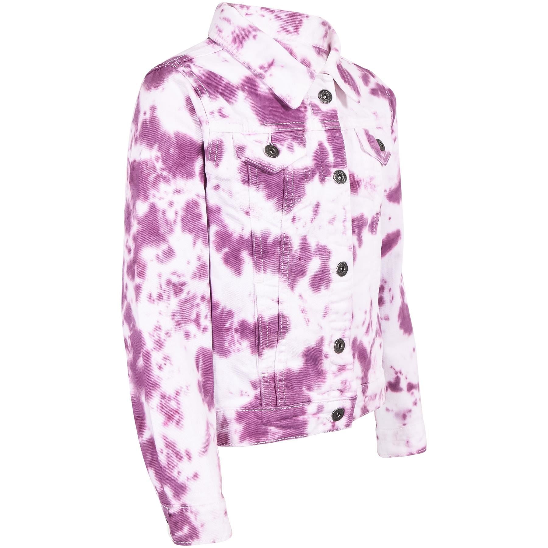 Kids Girls Tie Dye Printed Lilac Denim Jacket