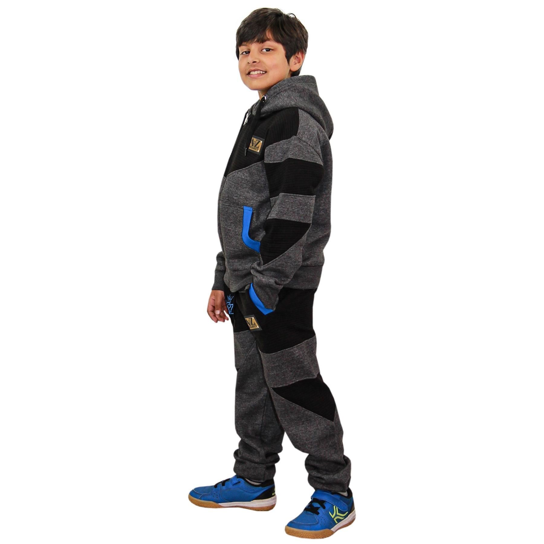 Boys Girls Charcoal & Black Fleece Hoodie Tracksuit