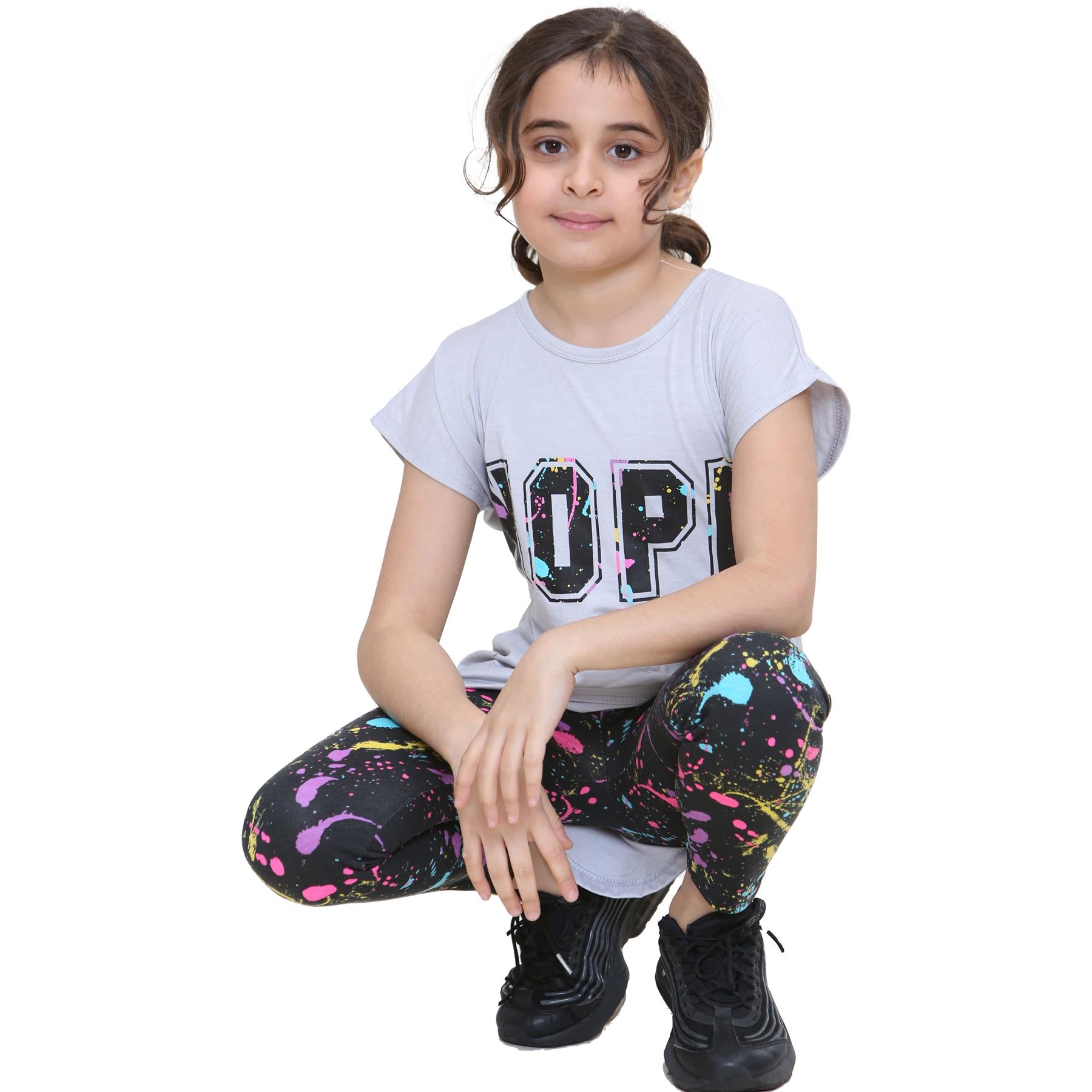 Girls Short sleeves Nope Print Splash Tank Set