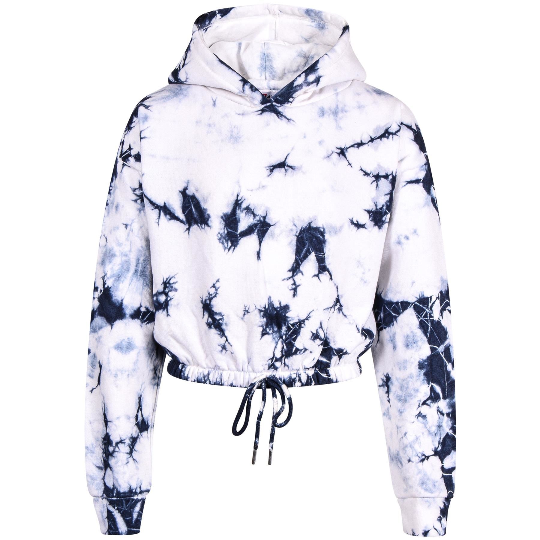 Kids Girls Tie Dye Printed Navy Cropped Hoodie & Bottom Tracksuit