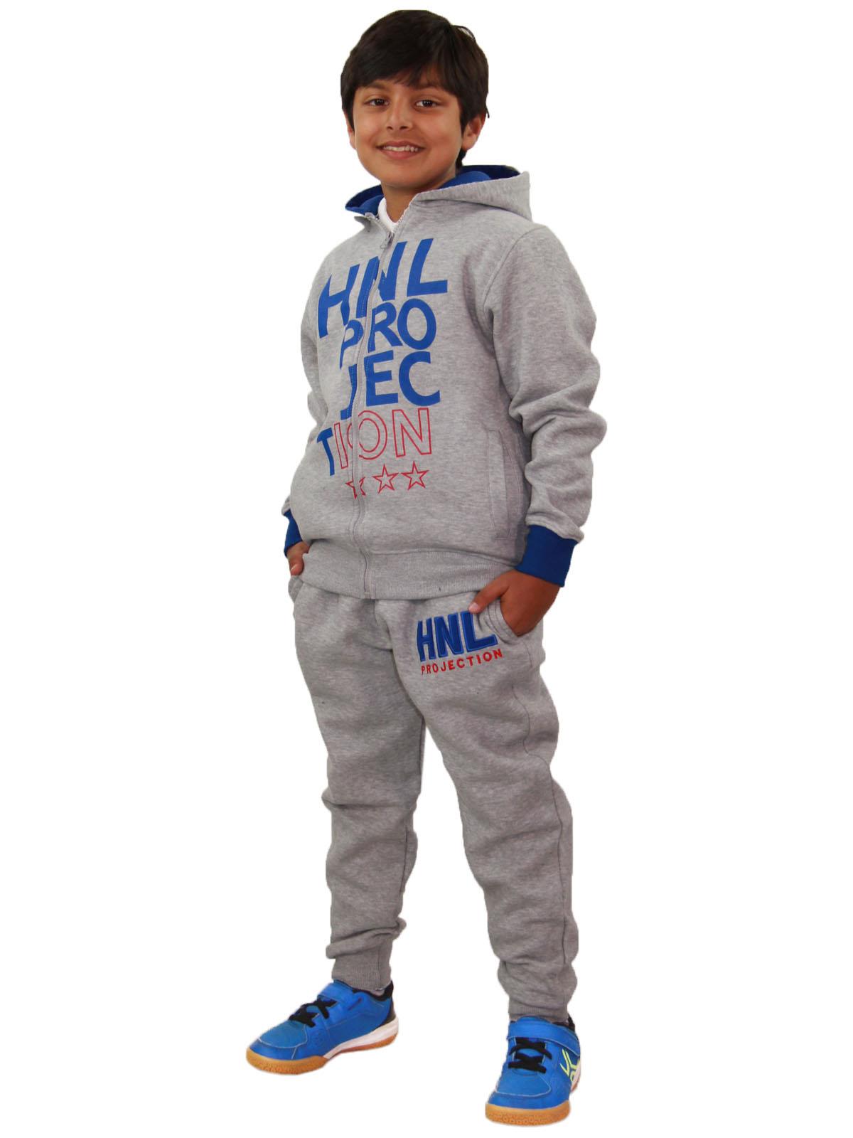 Boys Girls HNL Projection Print Grey Hoodie Tracksuit