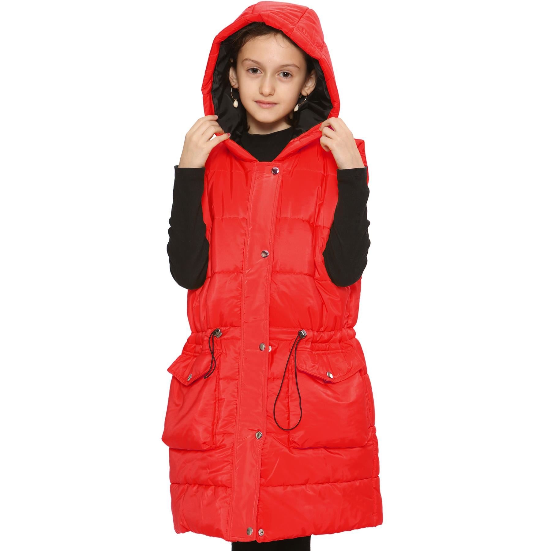 Kids Girls Red Gilet Long Line Style Jacket