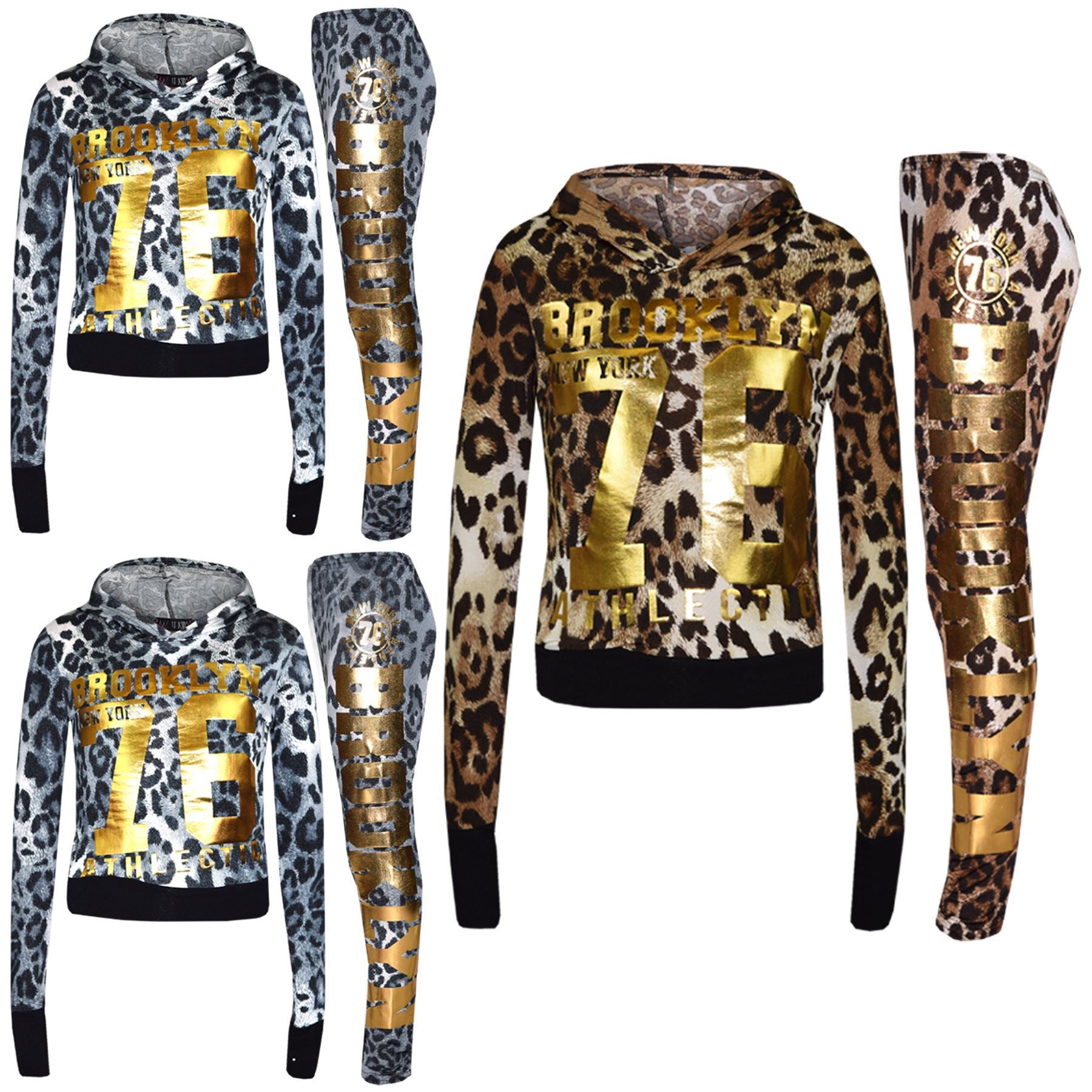 Girls Brooklyn 76 Leopard Print Hooded Crop Top Legging - Kids Clothing Store