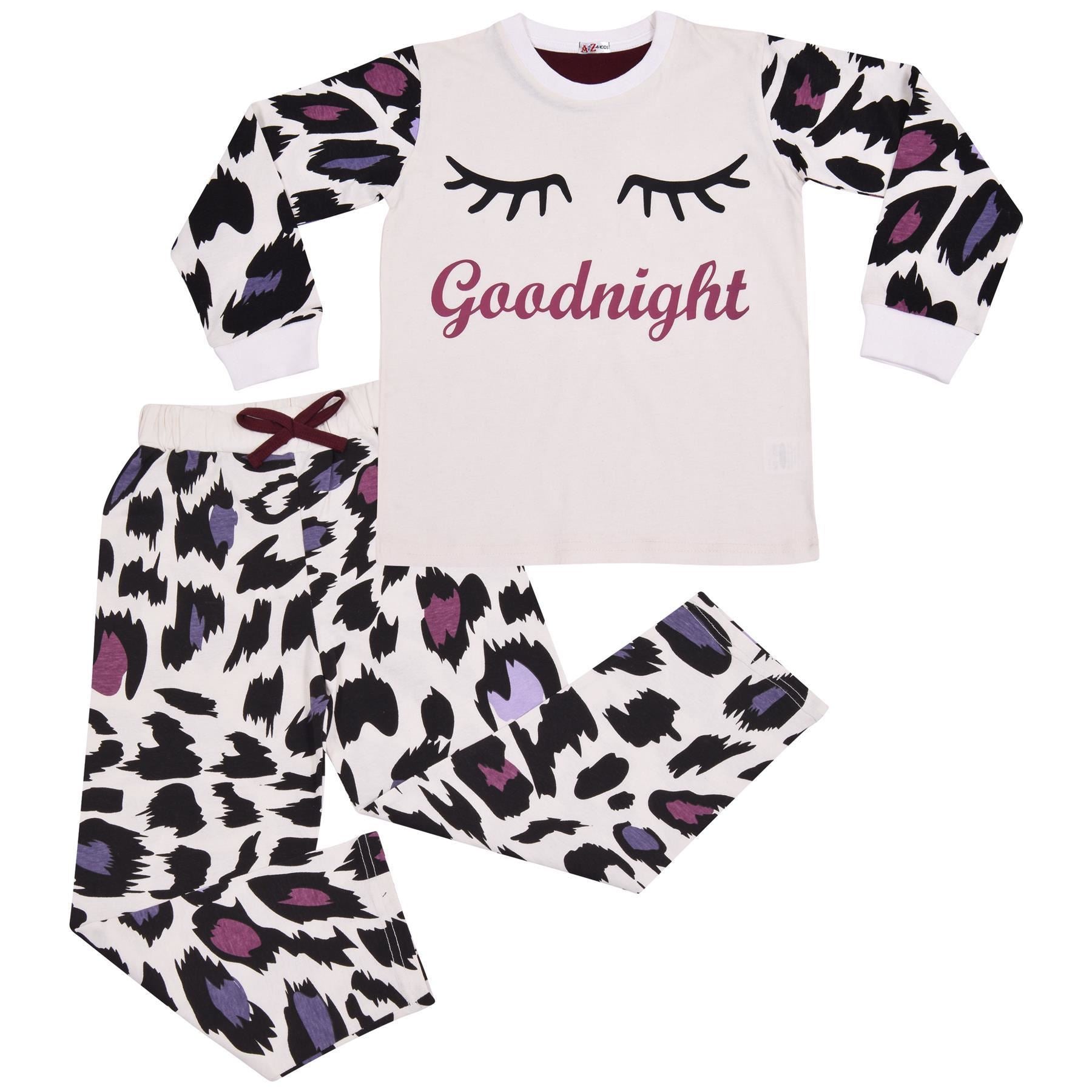 Kids Girls Goodnight Pyjamas 2 Piece Leopard Print Sleepwear Set