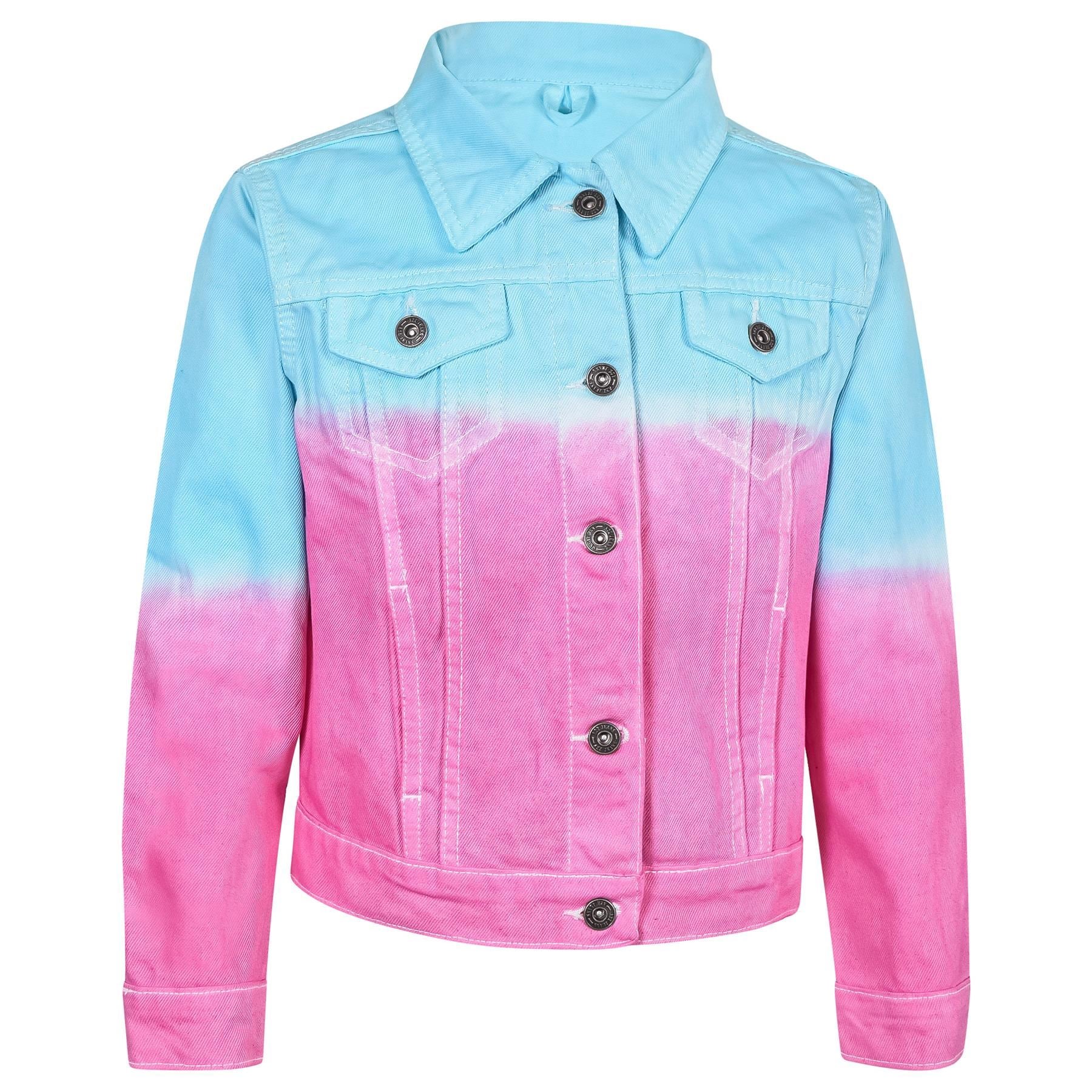 Kids Girls Tie Dye Printed Blue Denim Jacket